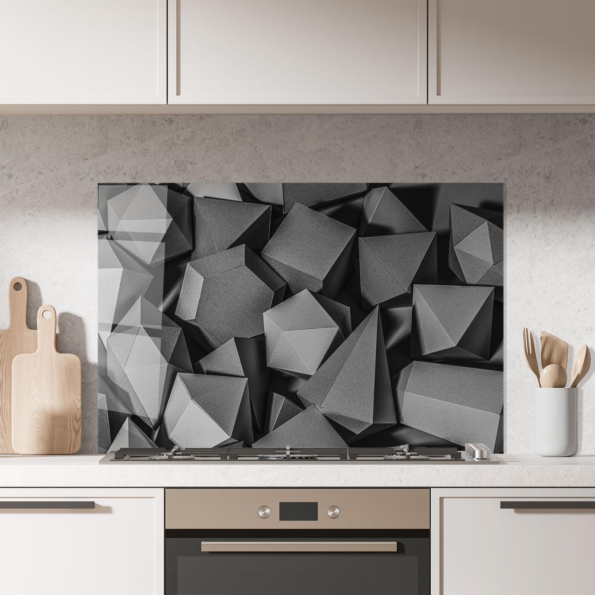 Panou Sticla Bucatarie Black Geometric Shapes mockup 7