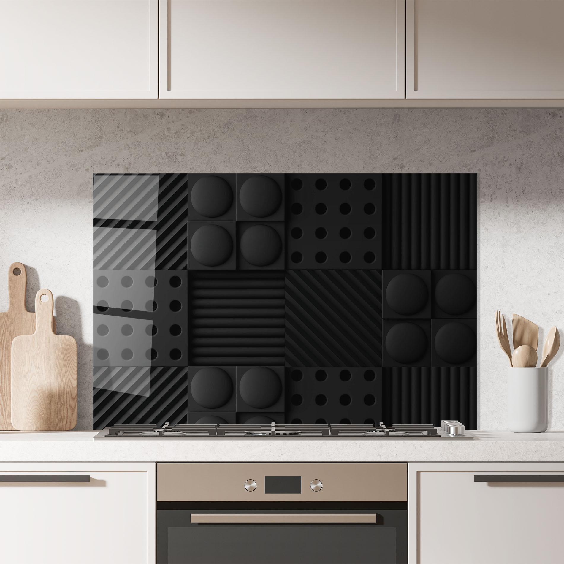 Panou Sticla Bucatarie Black Square Circle mockup 7