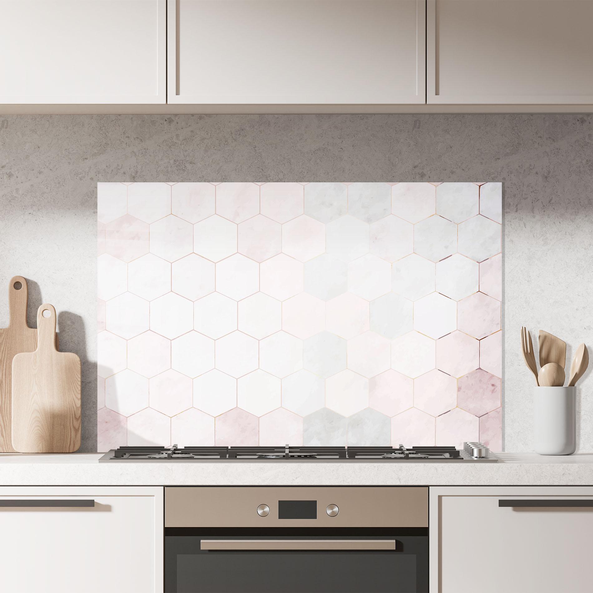 Panou Sticla Bucatarie Hexagon Pink mockup 7