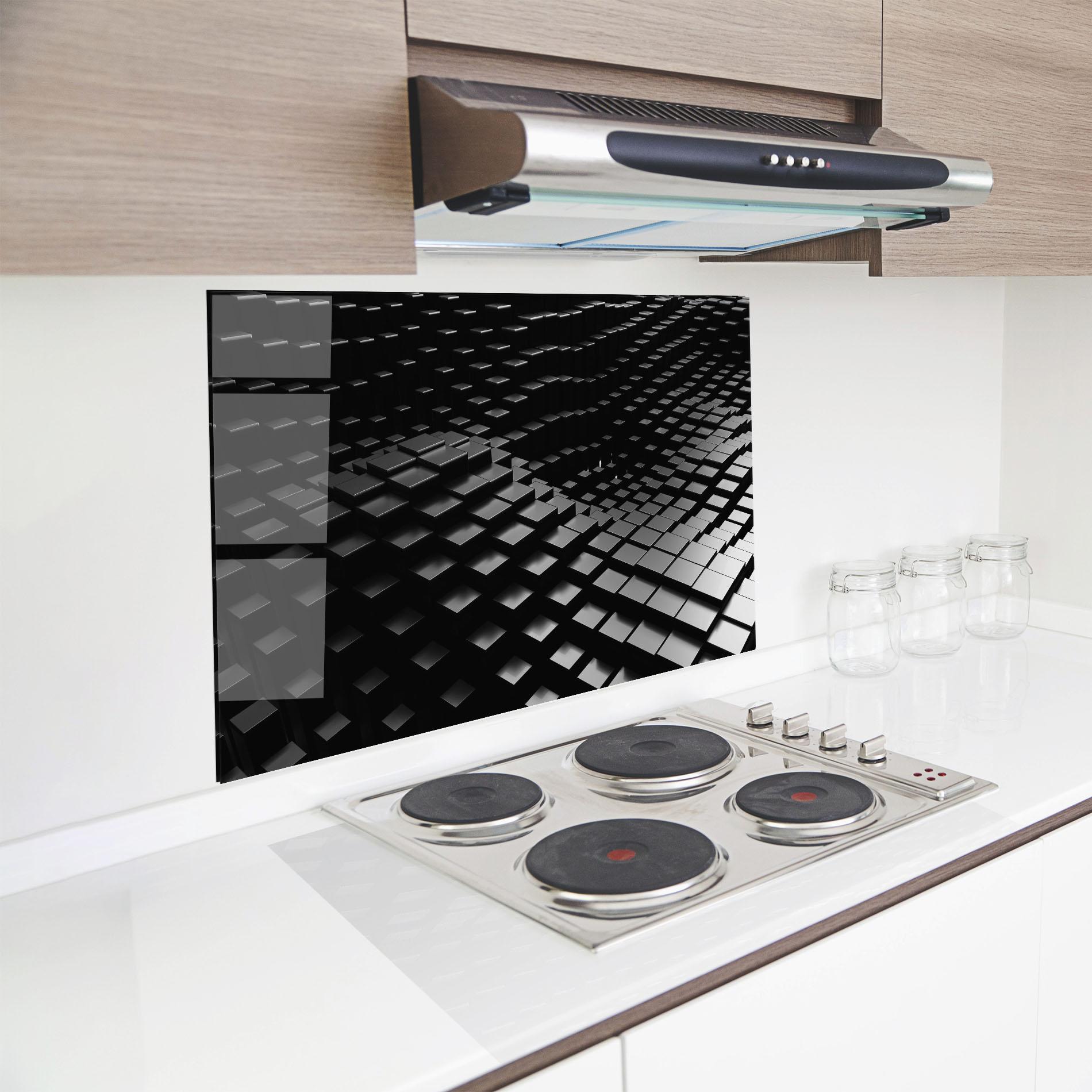 Panou Sticla Bucatarie Black Square Wave mockup 8