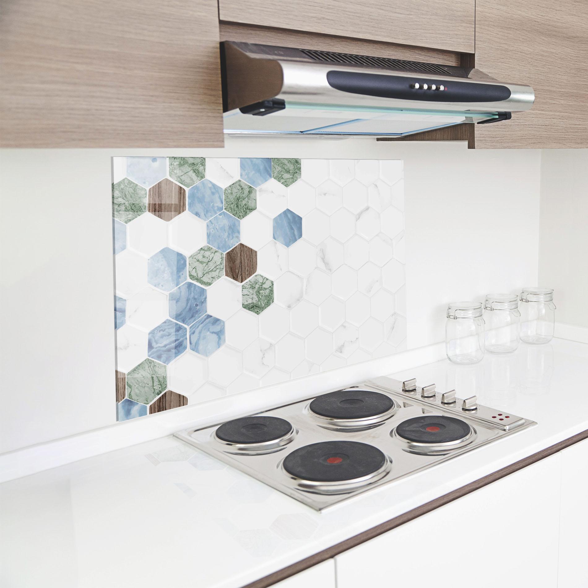 Panou Sticla Bucatarie Hexagon Pattern mockup 8