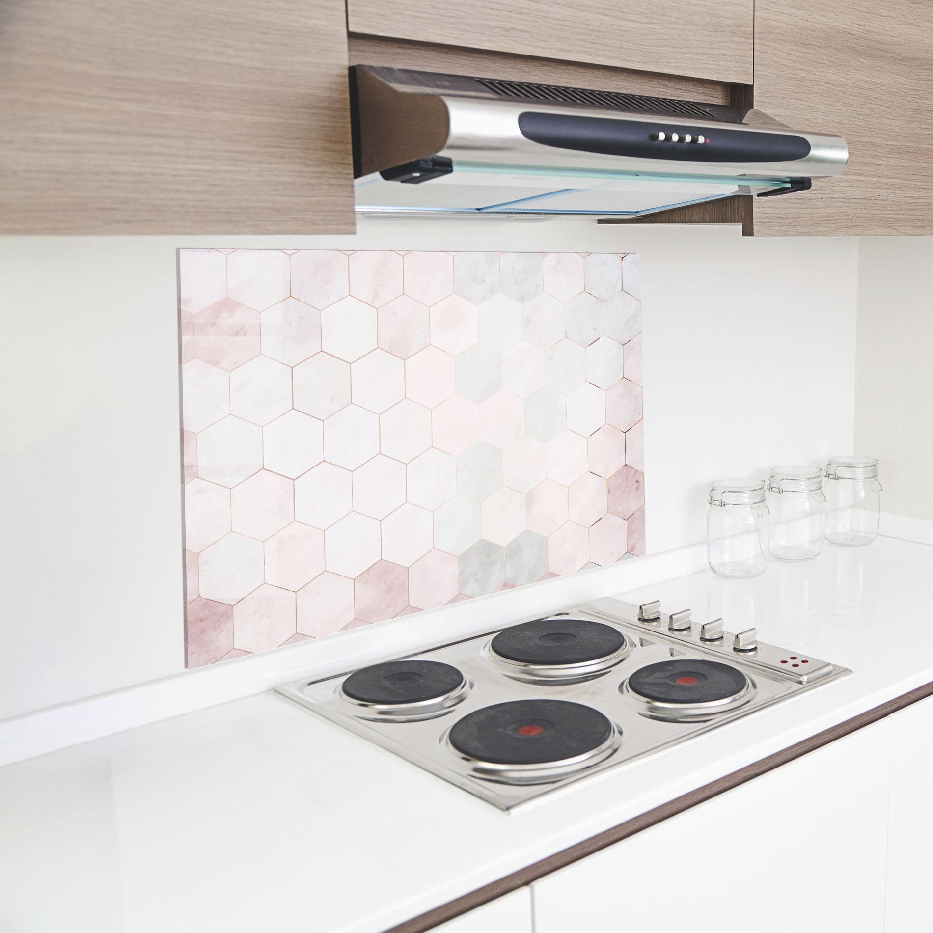 Panou Sticla Bucatarie Hexagon Pink mockup 8