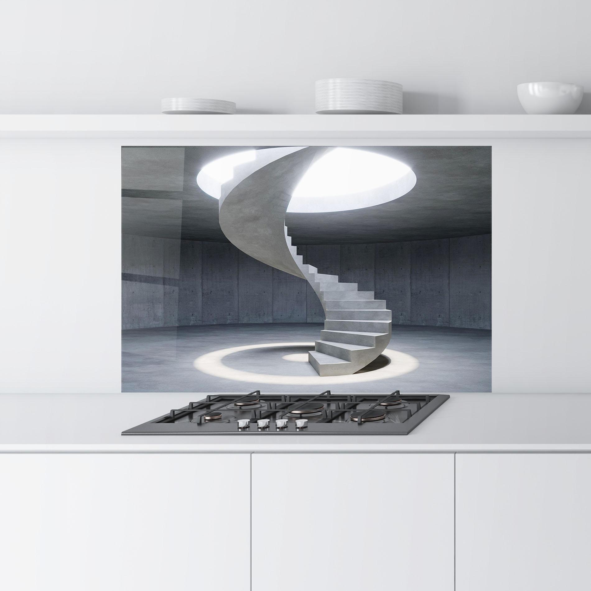 Panou Sticla Bucatarie Spiral White Staircase mockup 9