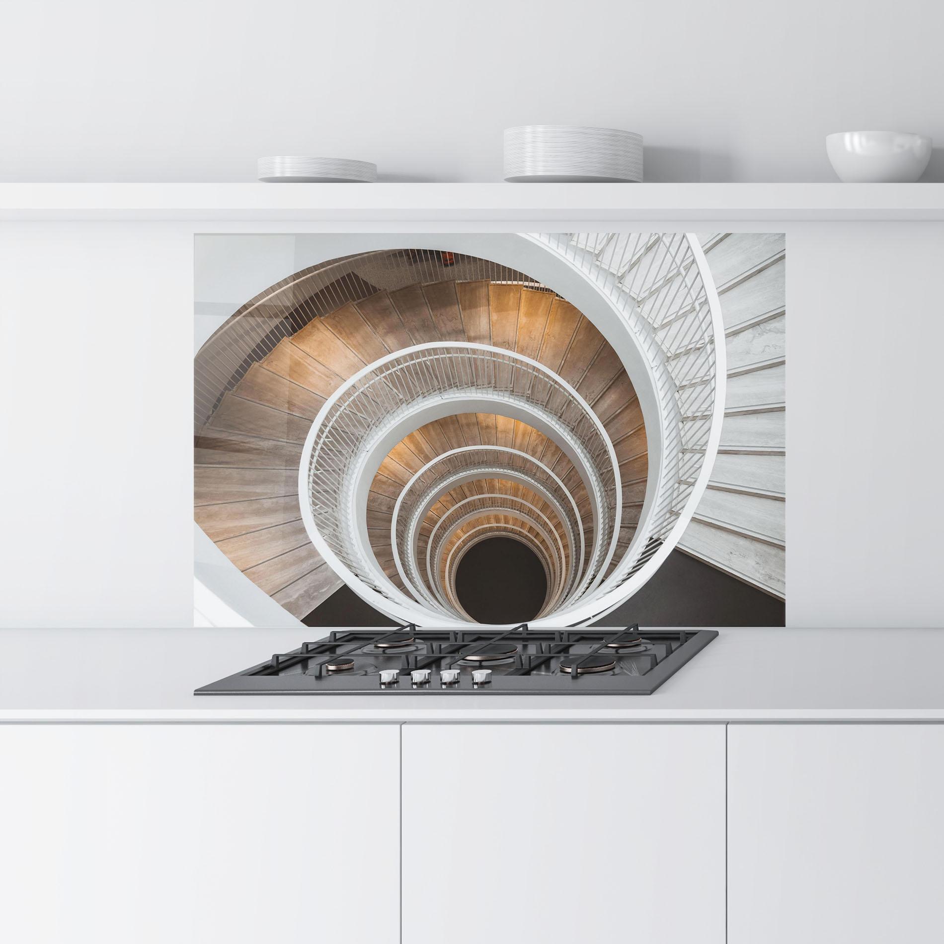 Panou Sticla Bucatarie White Spiral Stairs mockup 9