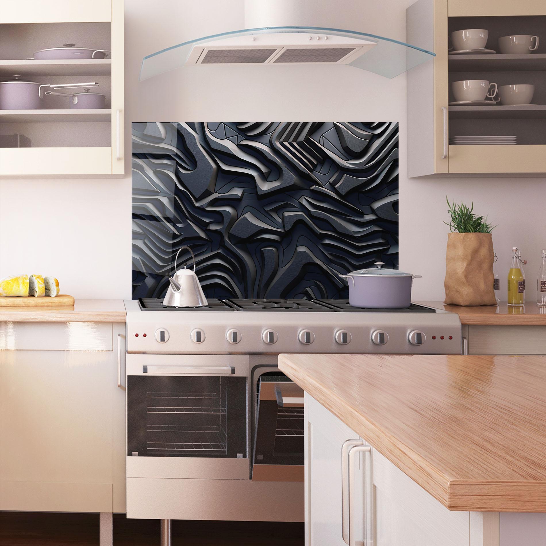 Panou Sticla Bucatarie Black 3d Lines mockup 1