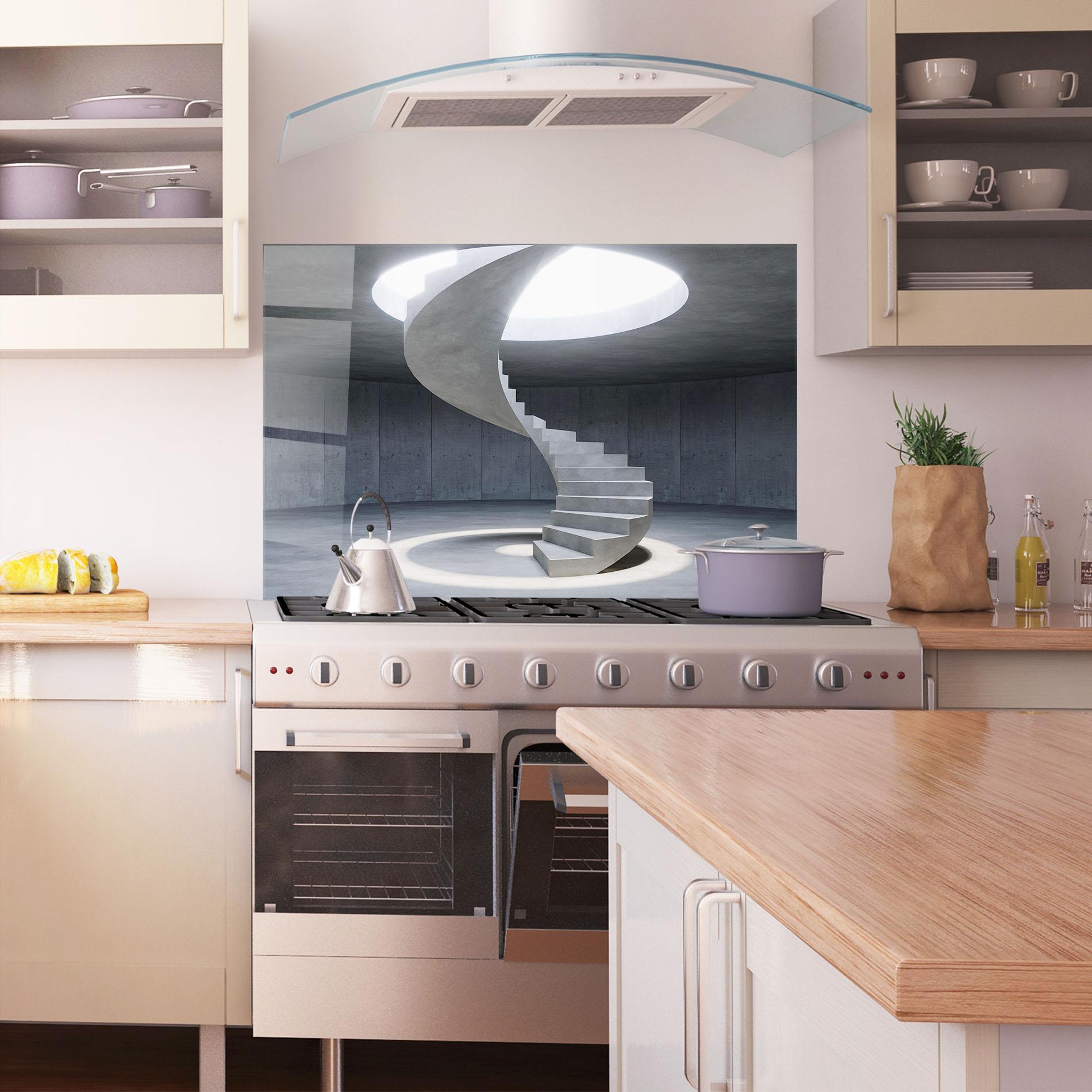 Panou Sticla Bucatarie Spiral White Staircase mockup 1