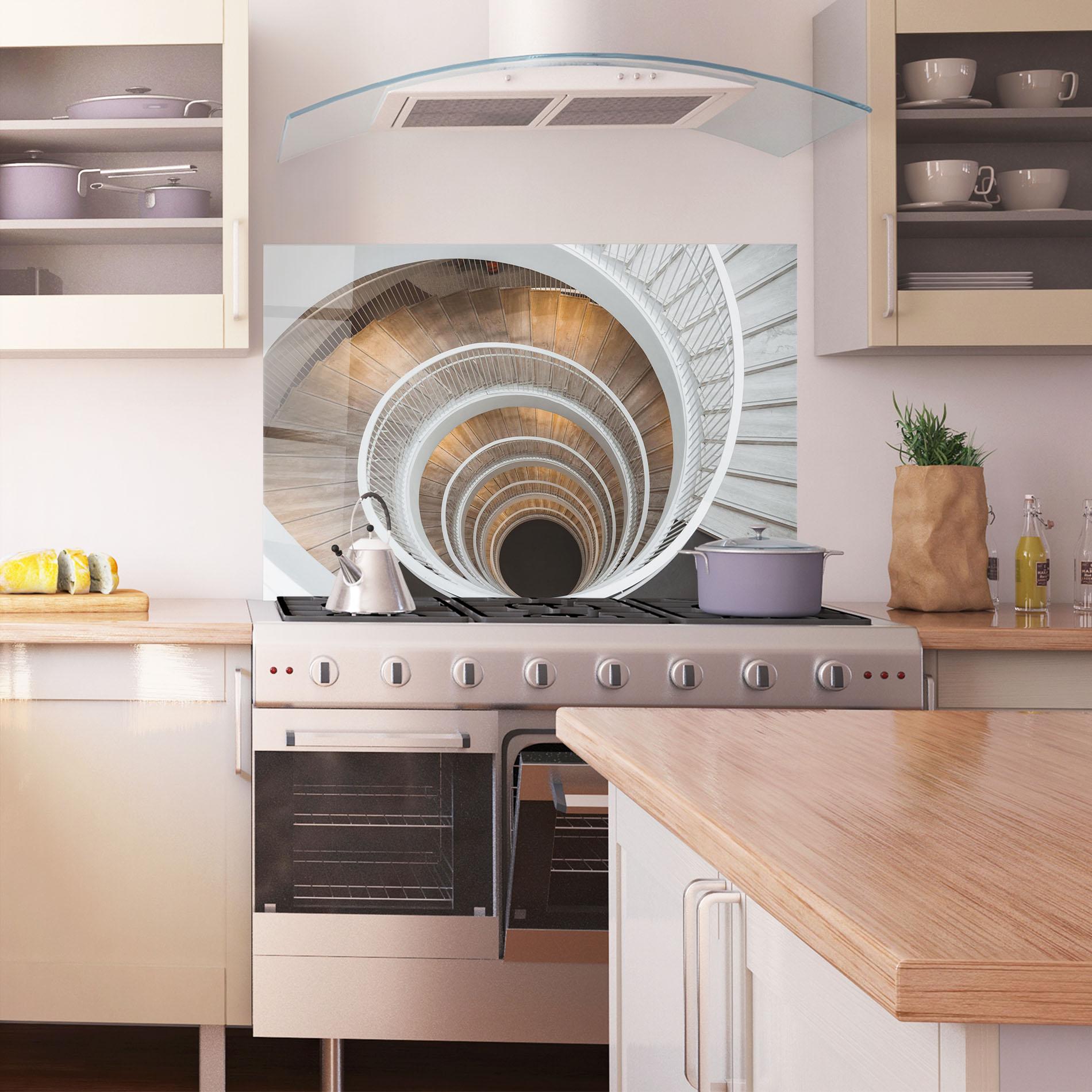 Panou Sticla Bucatarie White Spiral Stairs mockup 1