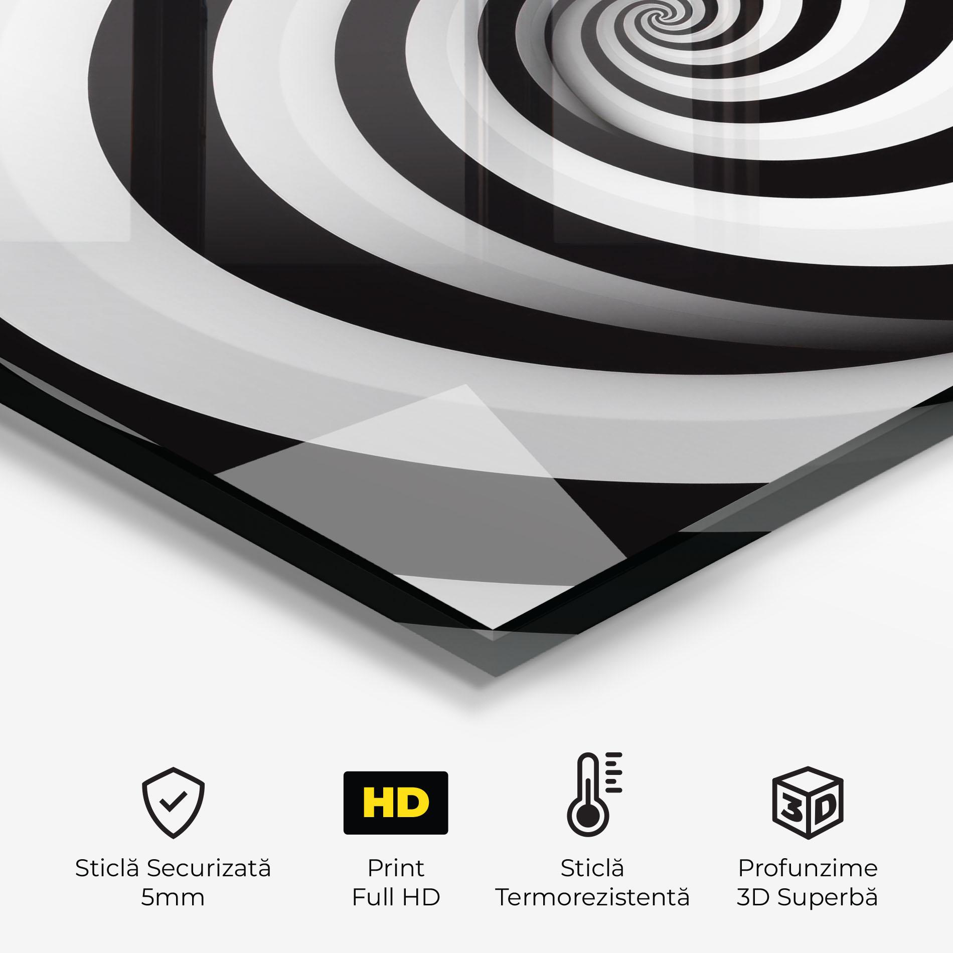 Panou Sticla Bucatarie Black White Spiral mockup 2