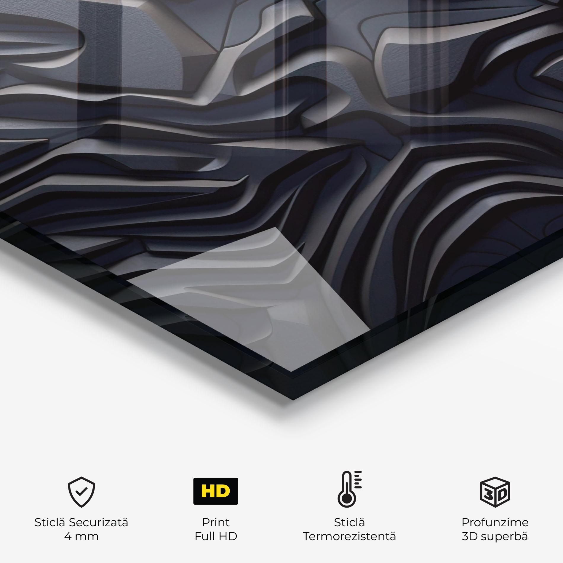 Panou Sticla Bucatarie Black 3d Lines mockup 2