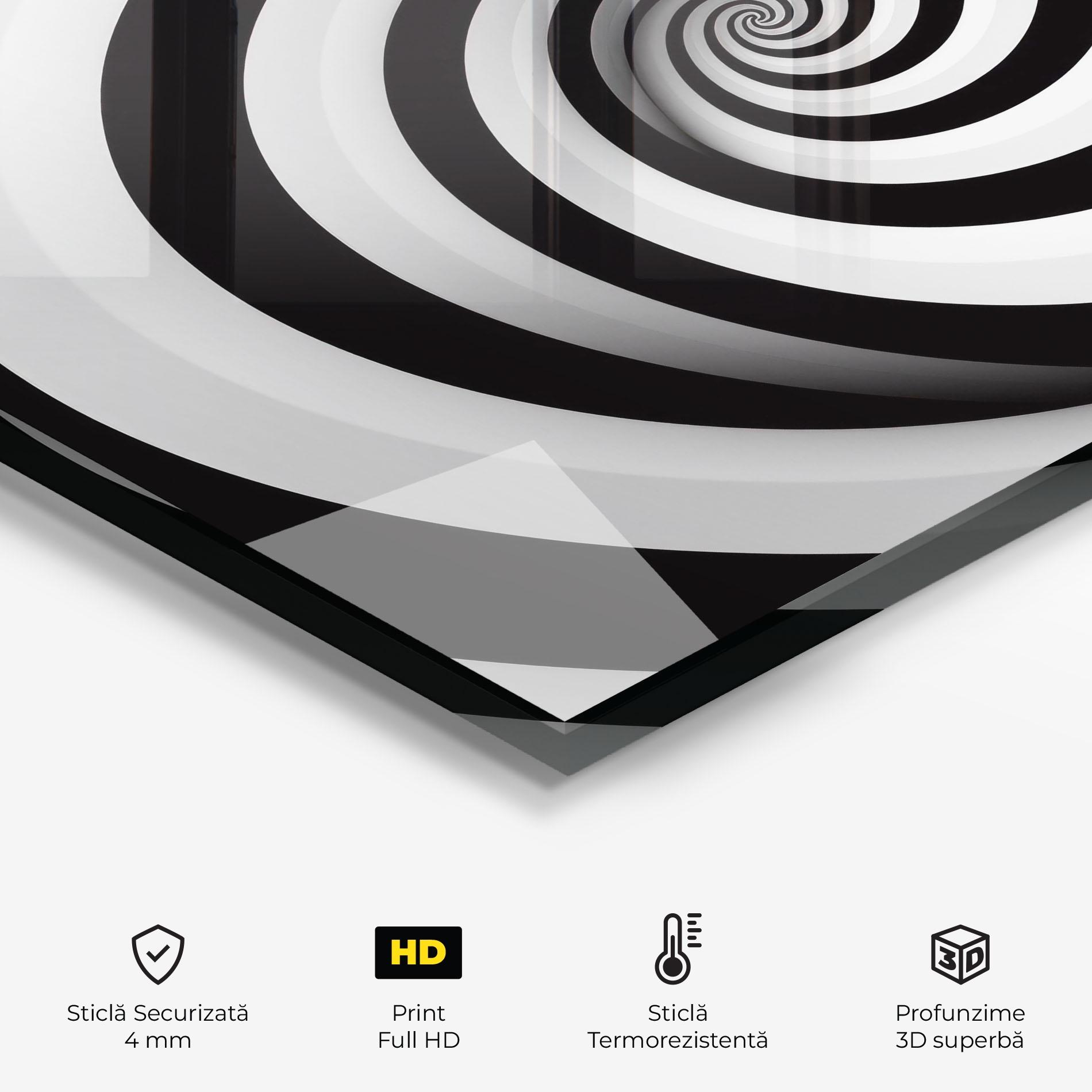 Panou Sticla Bucatarie Black White Spiral mockup 2