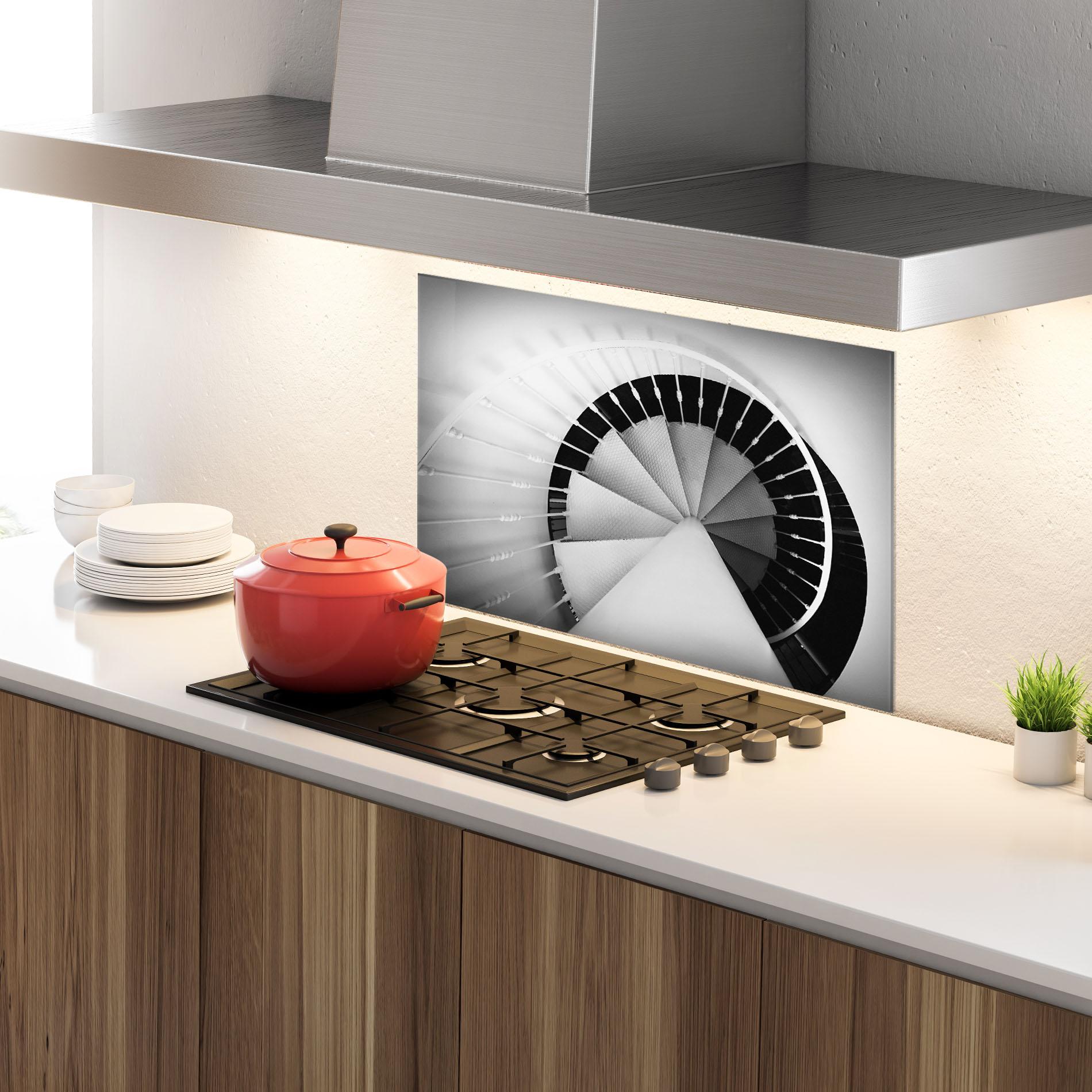 Panou Sticla Bucatarie Black Circle Stairs mockup 4