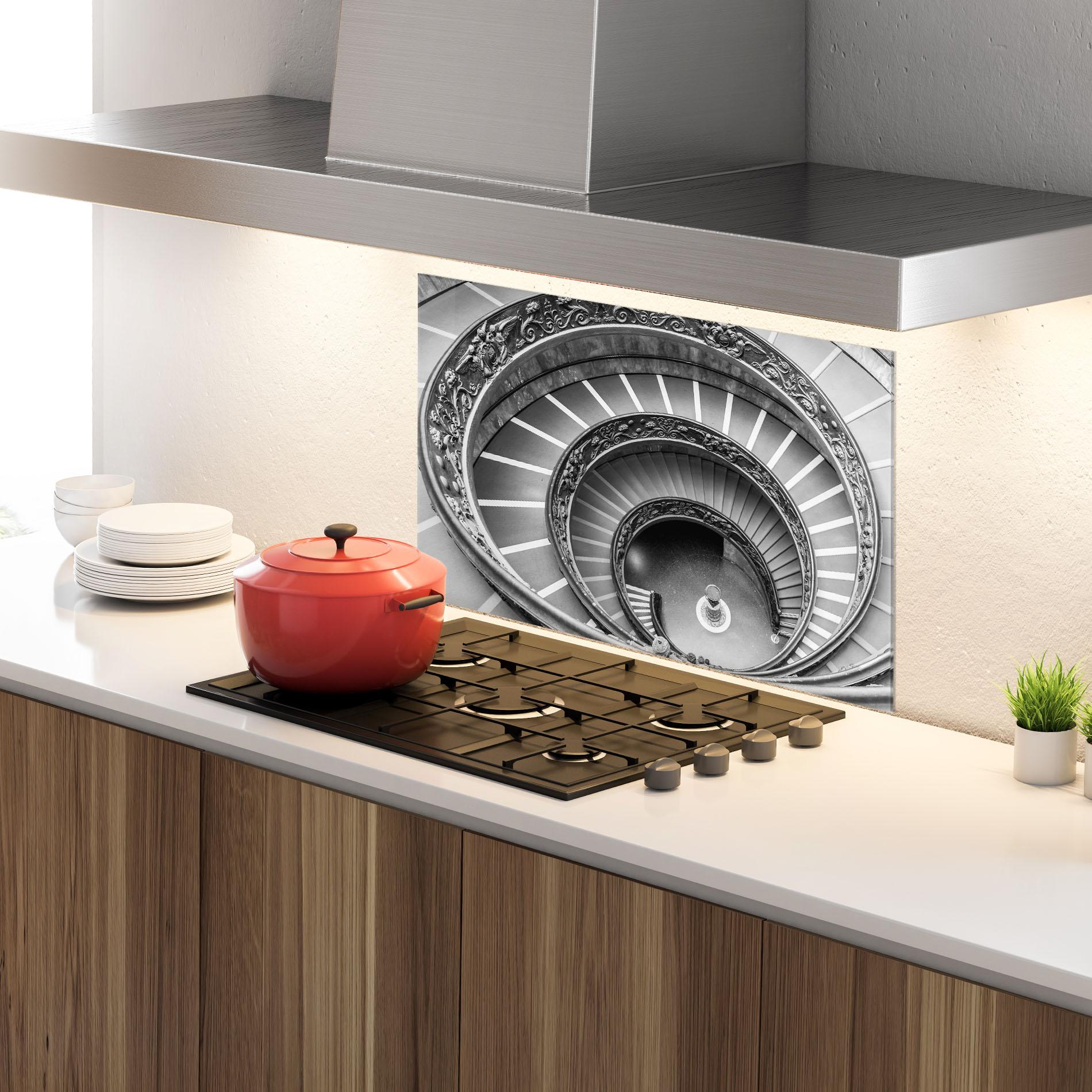 Panou Sticla Bucatarie Grey Spiral mockup 4