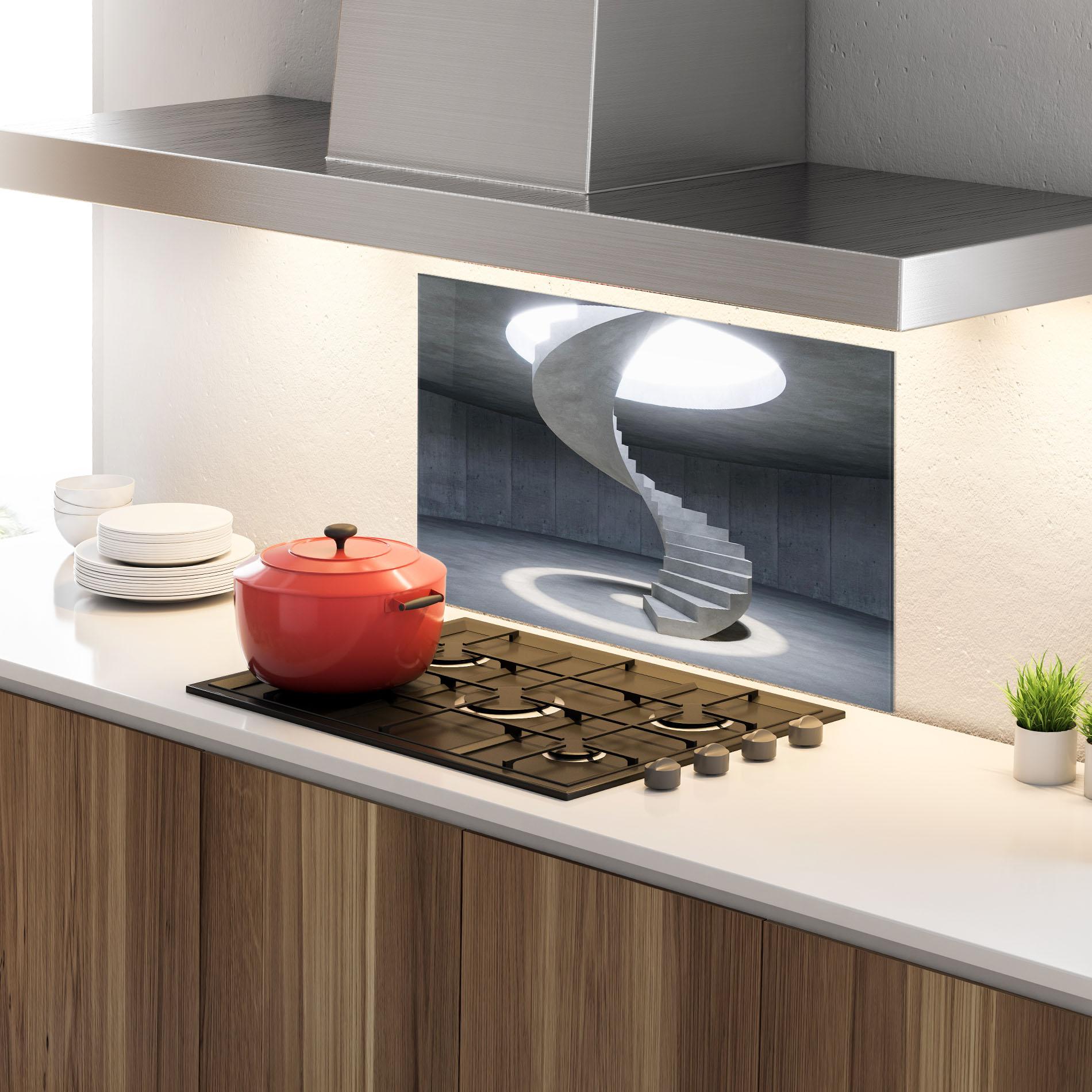 Panou Sticla Bucatarie Spiral White Staircase mockup 4