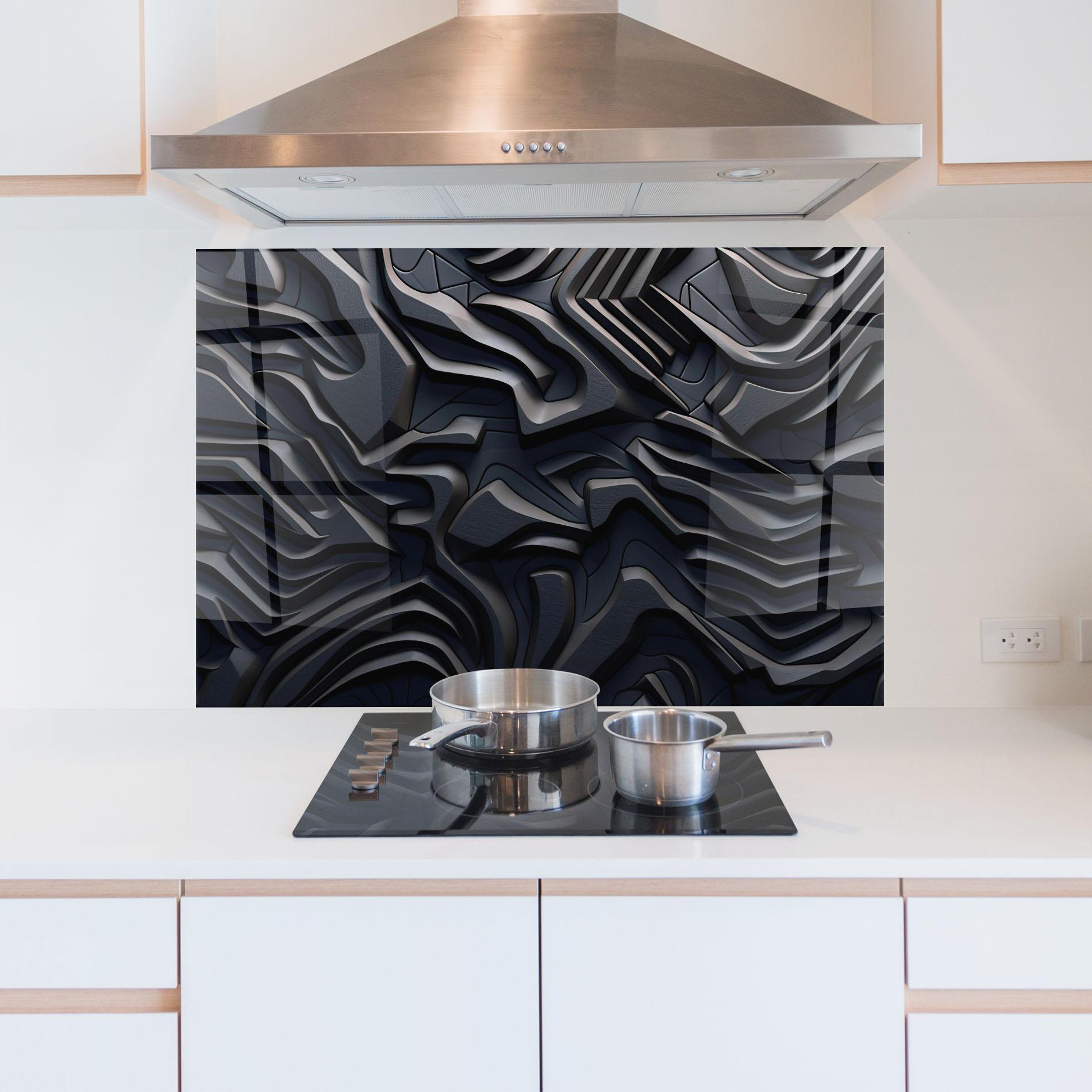 Panou Sticla Bucatarie Black 3d Lines mockup 5