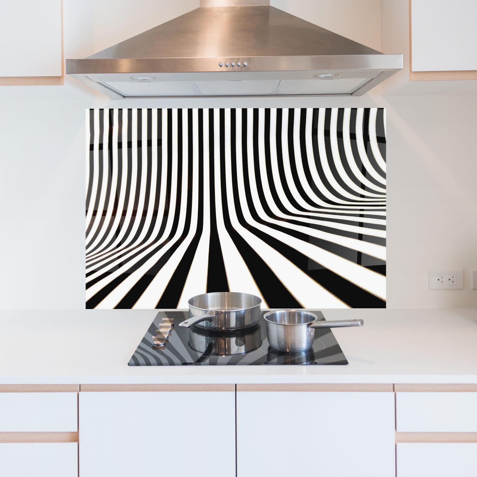 Panou Sticla Bucatarie Black And White Illusion mockup 5
