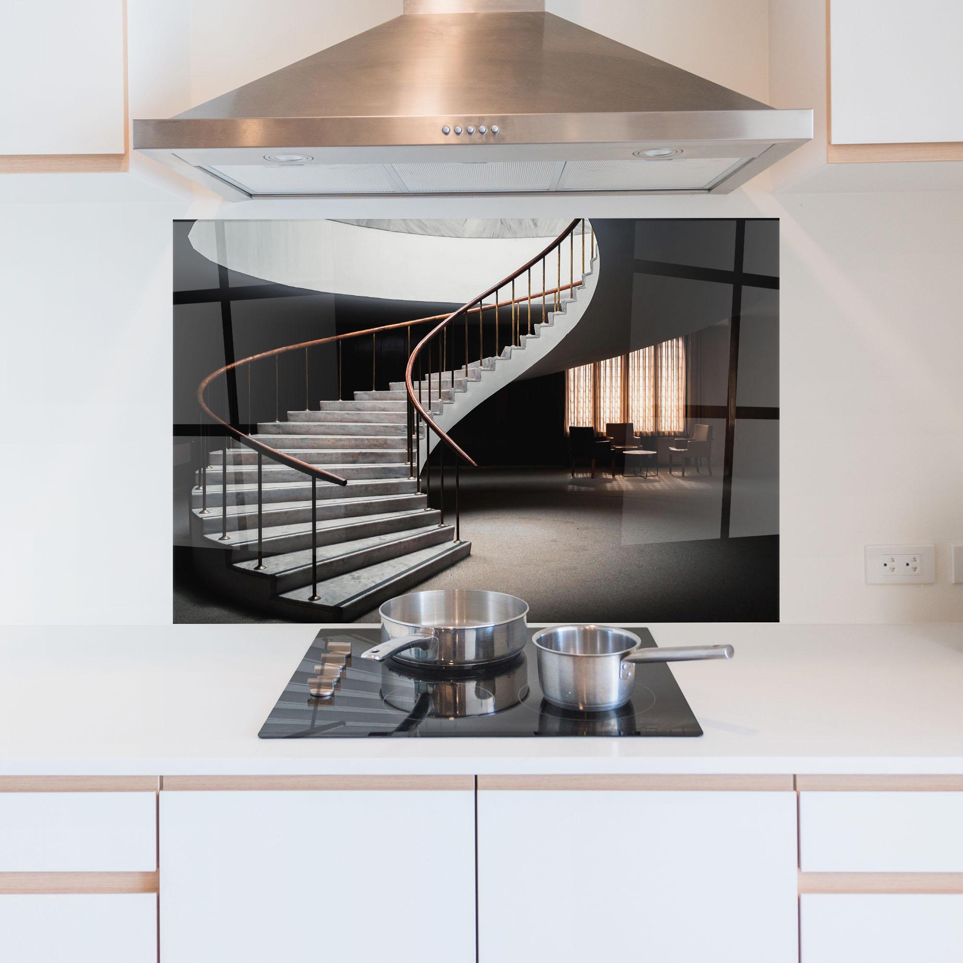 Panou Sticla Bucatarie Dark Room Stairs mockup 5