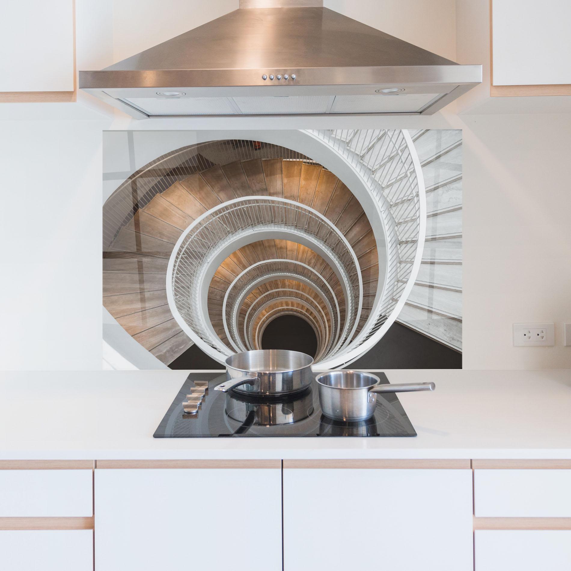 Panou Sticla Bucatarie White Spiral Stairs mockup 5