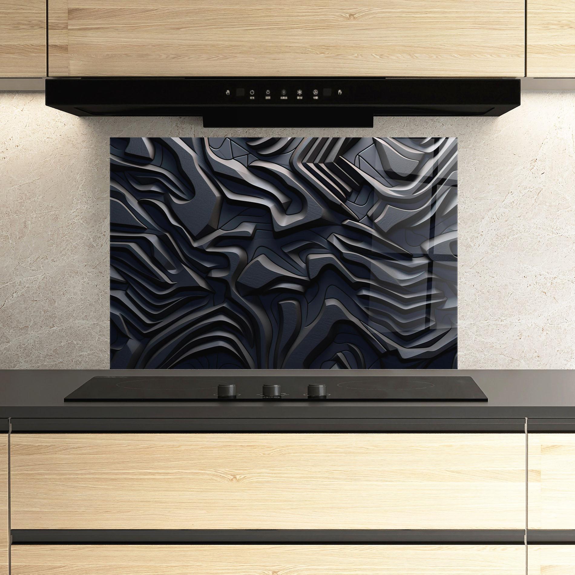 Panou Sticla Bucatarie Black 3d Lines mockup 3