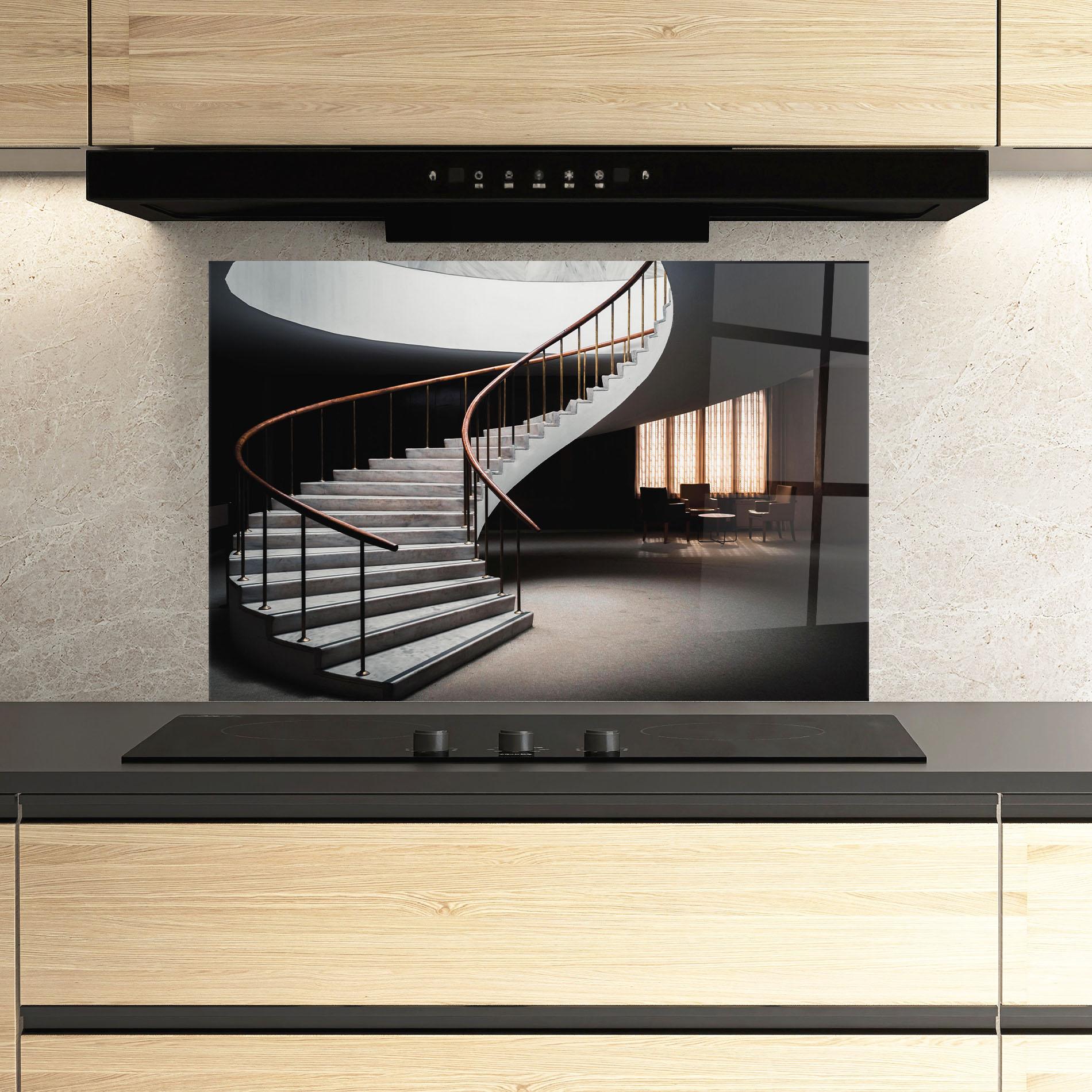 Panou Sticla Bucatarie Dark Room Stairs mockup 3