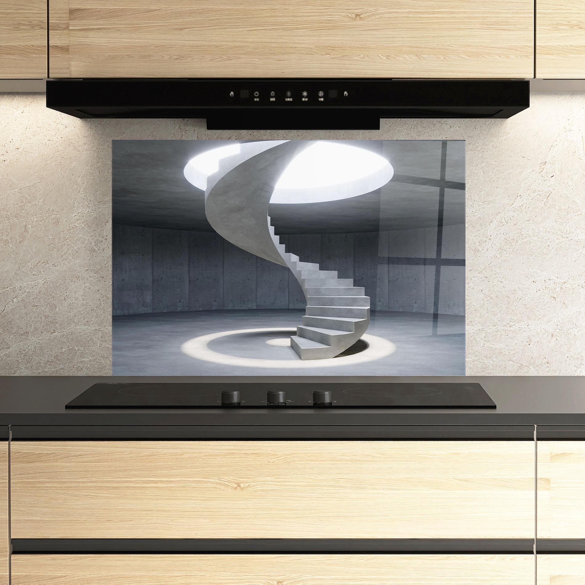 Panou Sticla Bucatarie Spiral White Staircase mockup 3