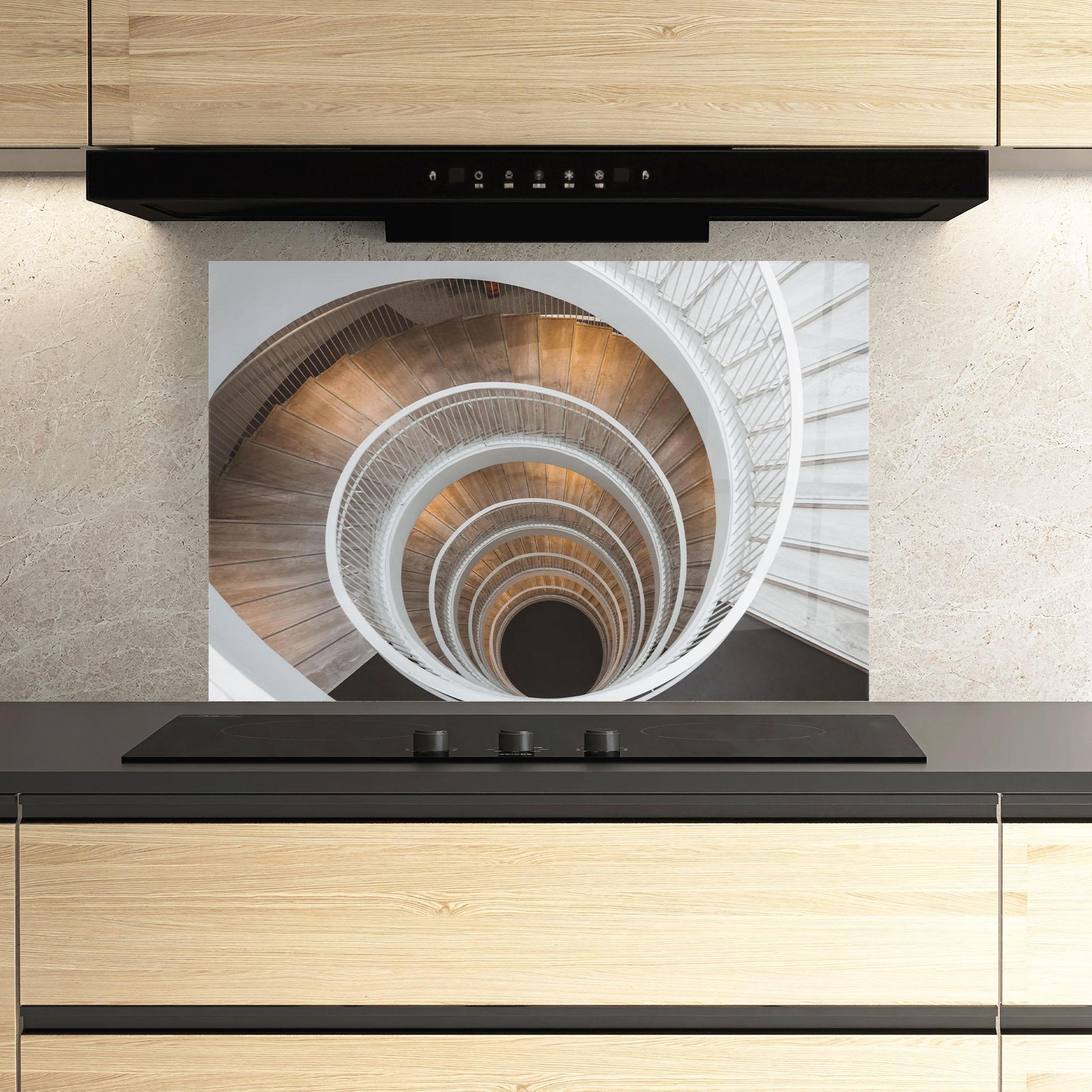 Panou Sticla Bucatarie White Spiral Stairs mockup 3