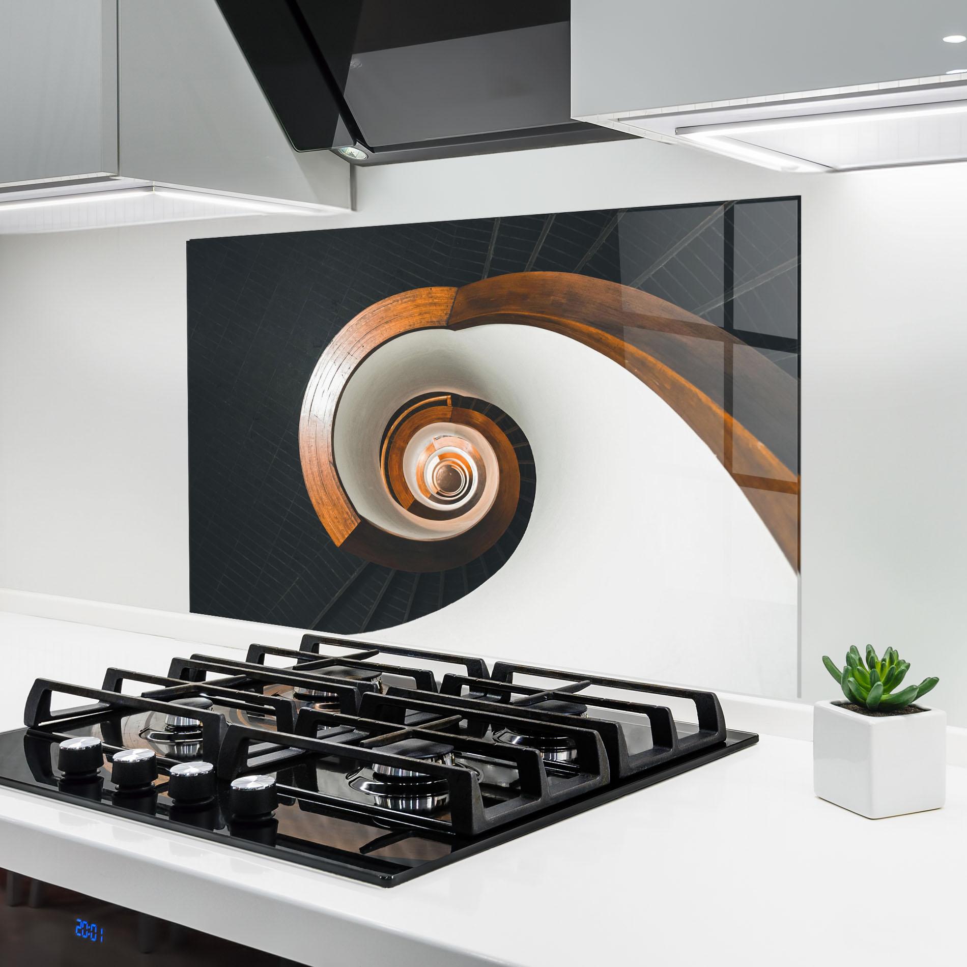 Panou Sticla Bucatarie Black Spiral Stairs mockup 6