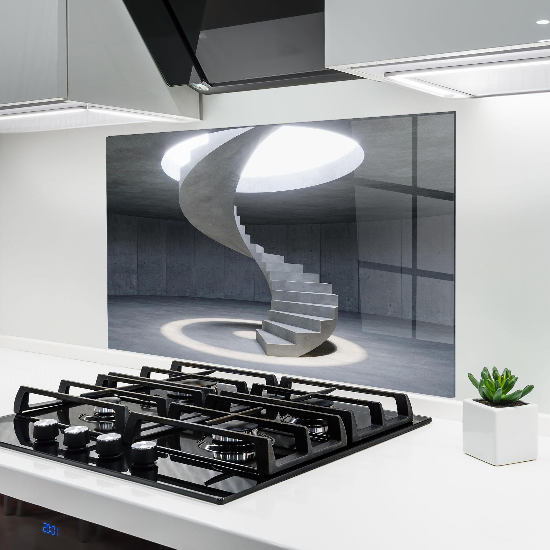 Panou Sticla Bucatarie Spiral White Staircase mockup 6