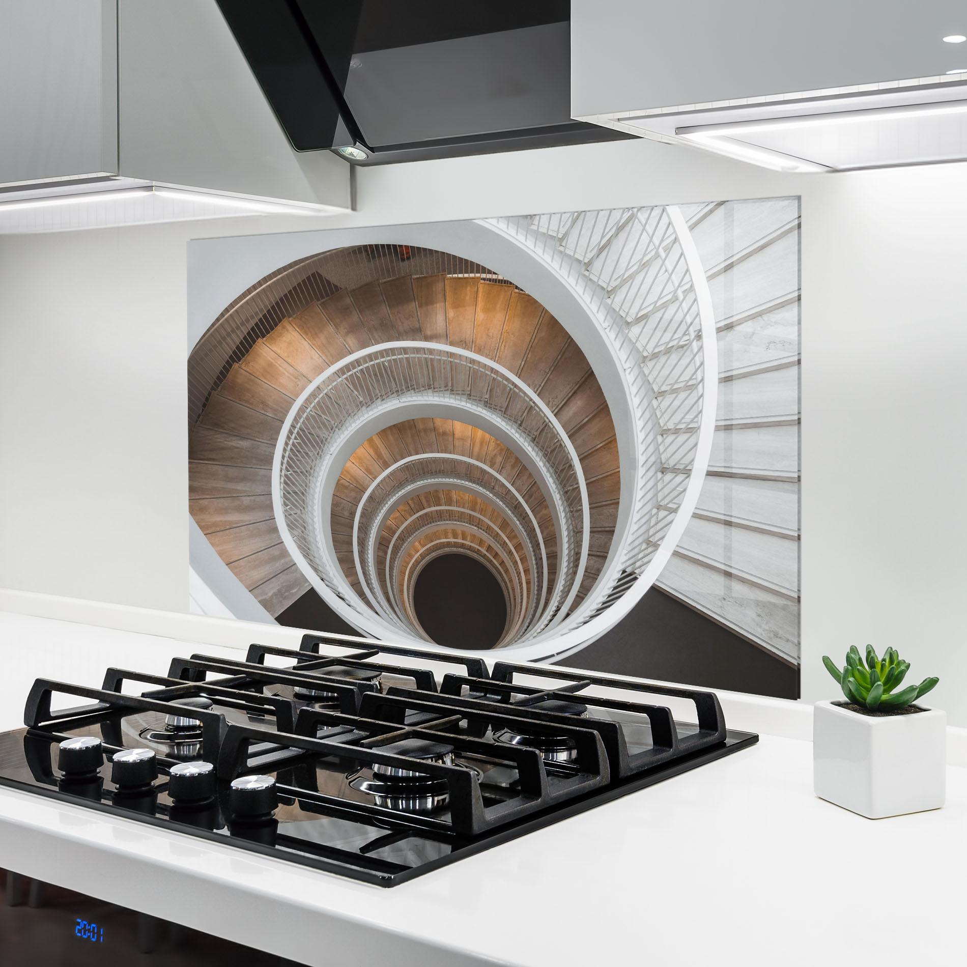 Panou Sticla Bucatarie White Spiral Stairs mockup 6