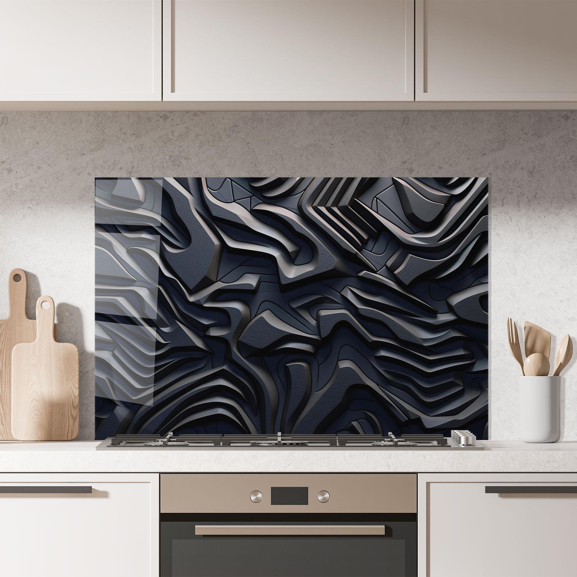 Panou Sticla Bucatarie Black 3d Lines mockup 7