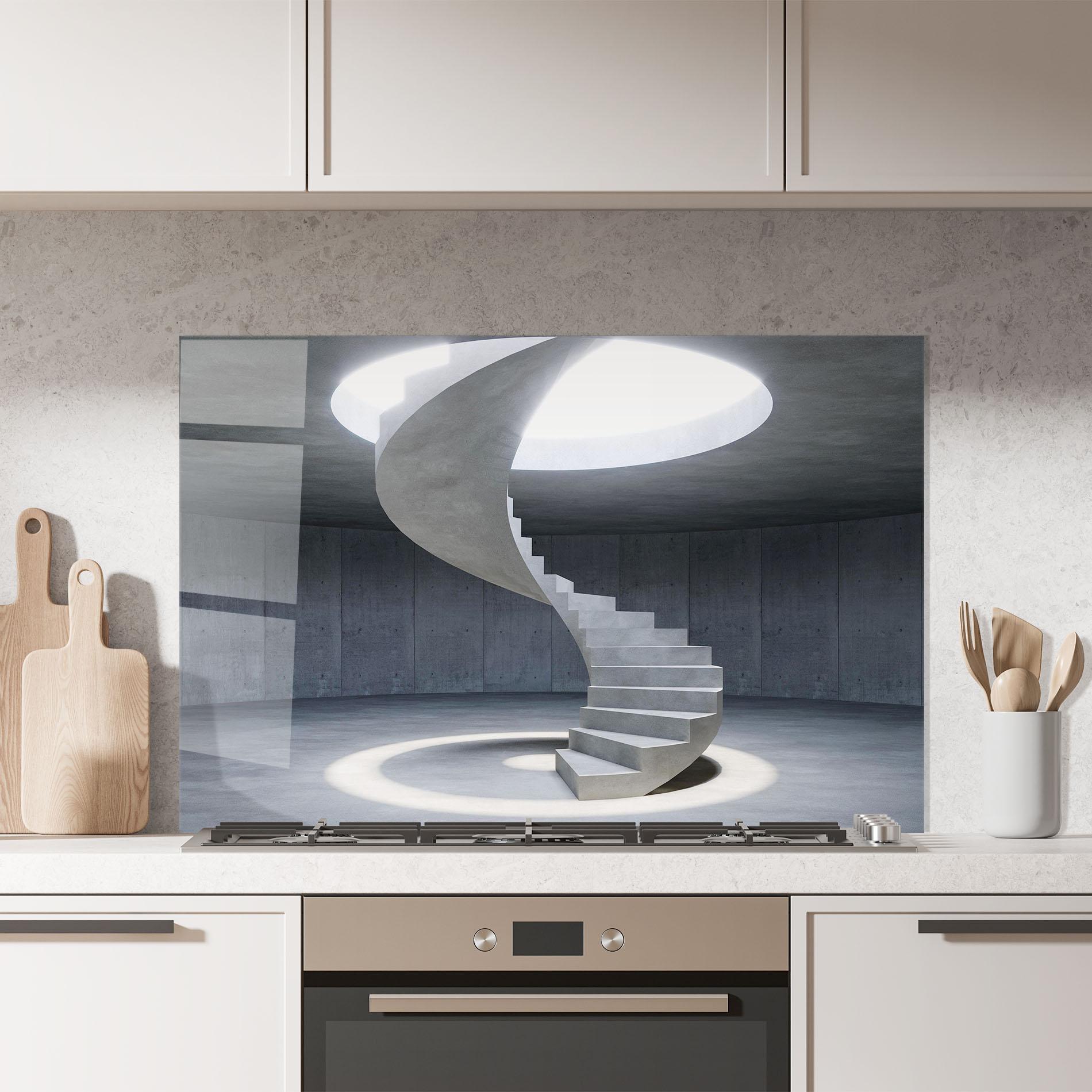 Panou Sticla Bucatarie Spiral White Staircase mockup 7