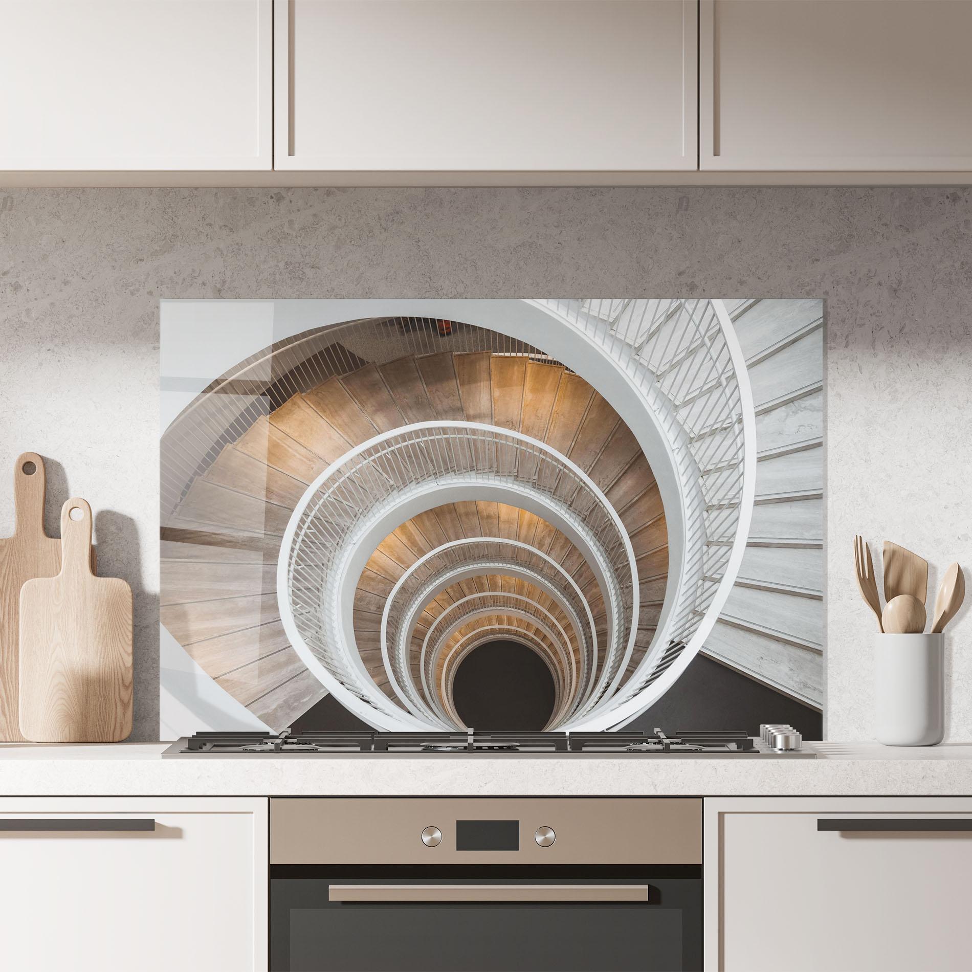 Panou Sticla Bucatarie White Spiral Stairs mockup 7