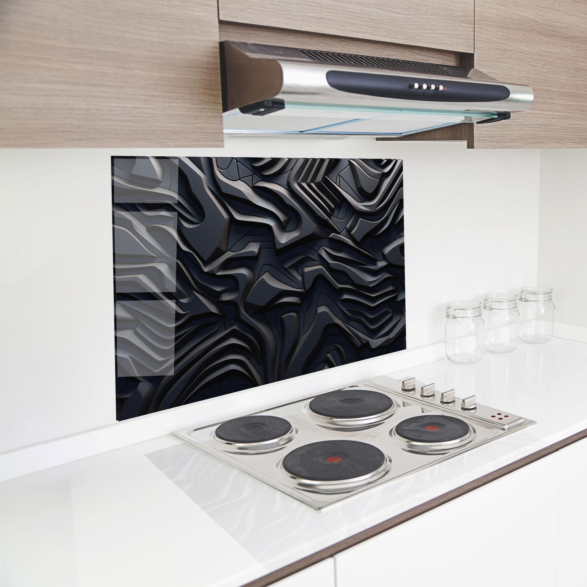 Panou Sticla Bucatarie Black 3d Lines mockup 8