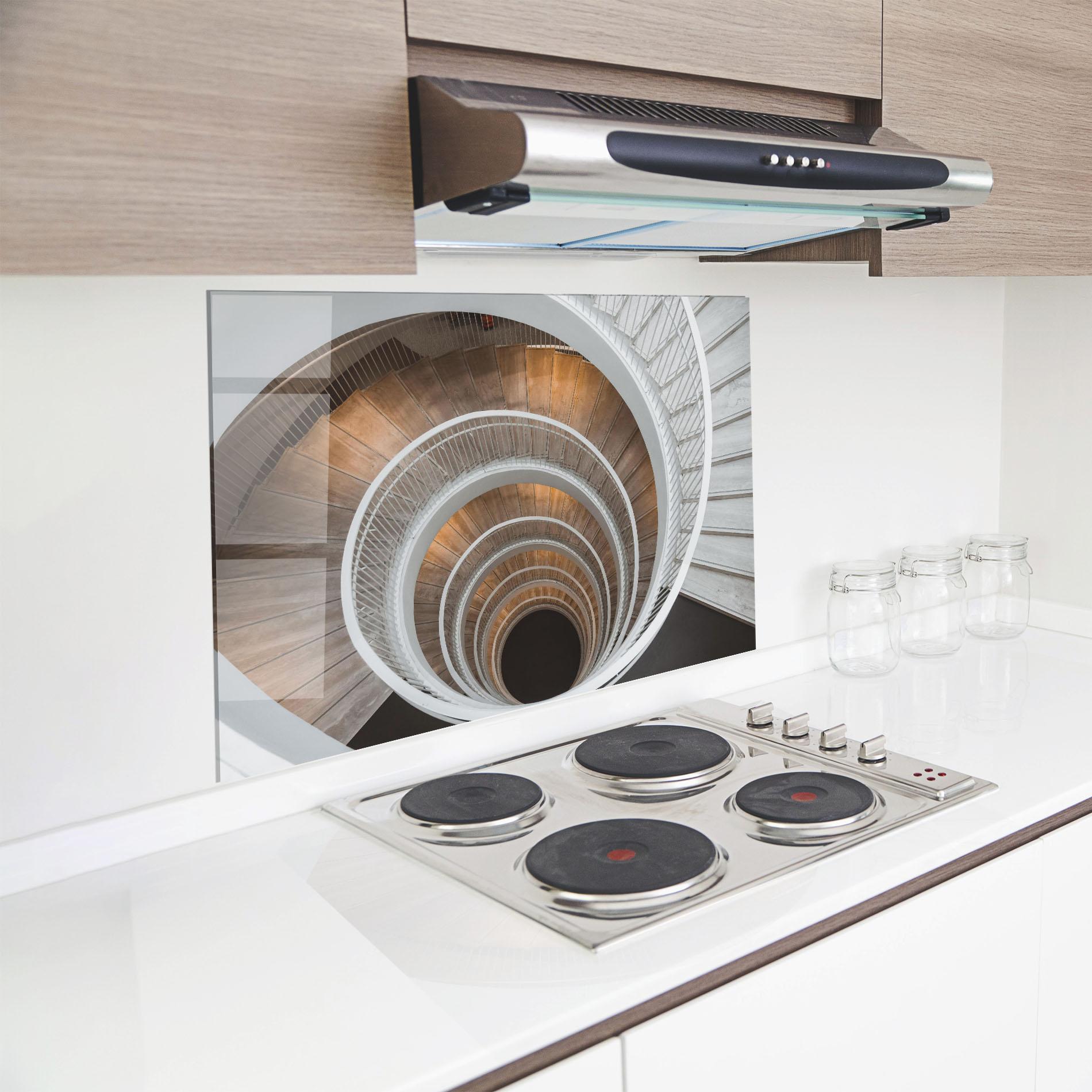 Panou Sticla Bucatarie White Spiral Stairs mockup 8