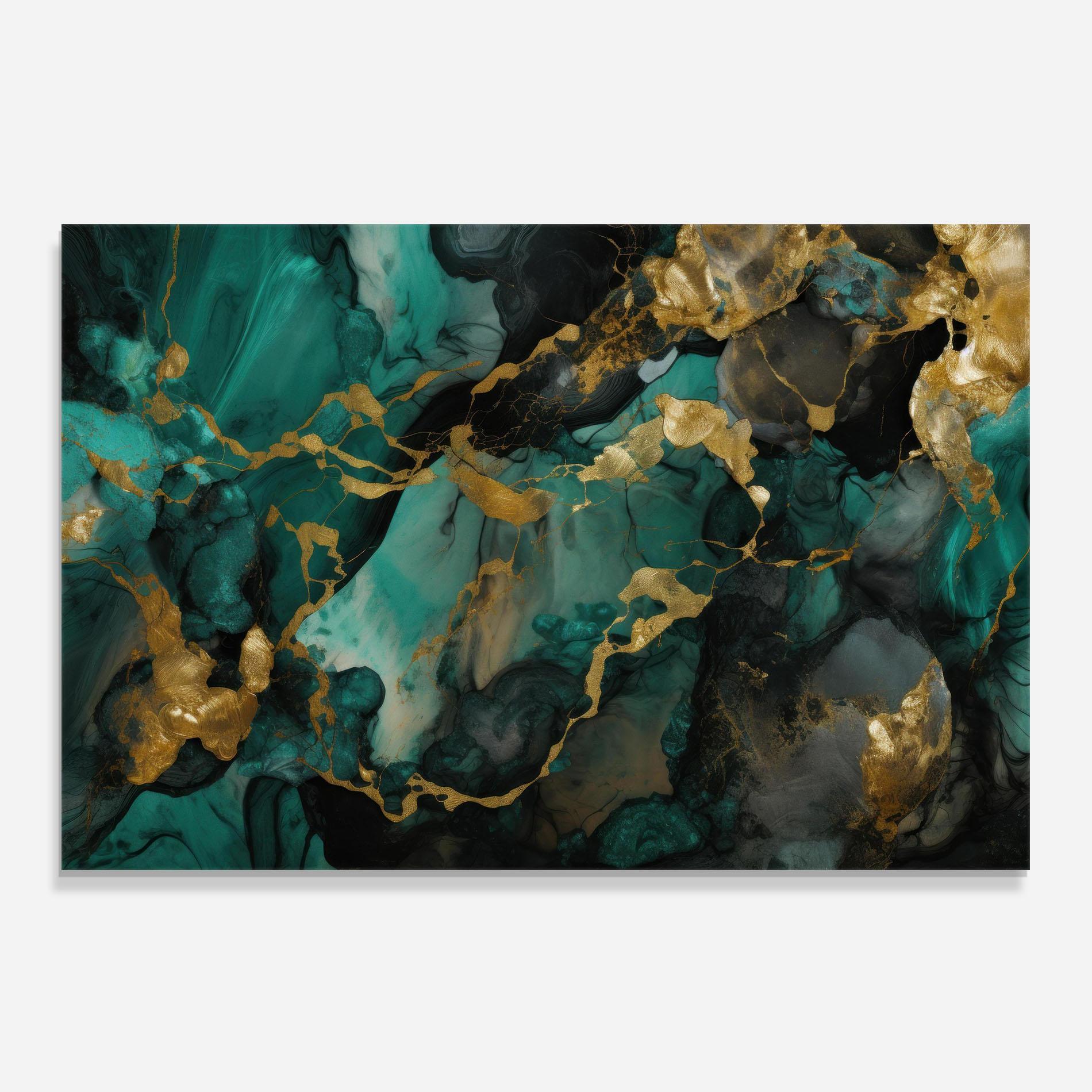 Panou Sticla Bucatarie Dark Green Golden Marble mockup 0