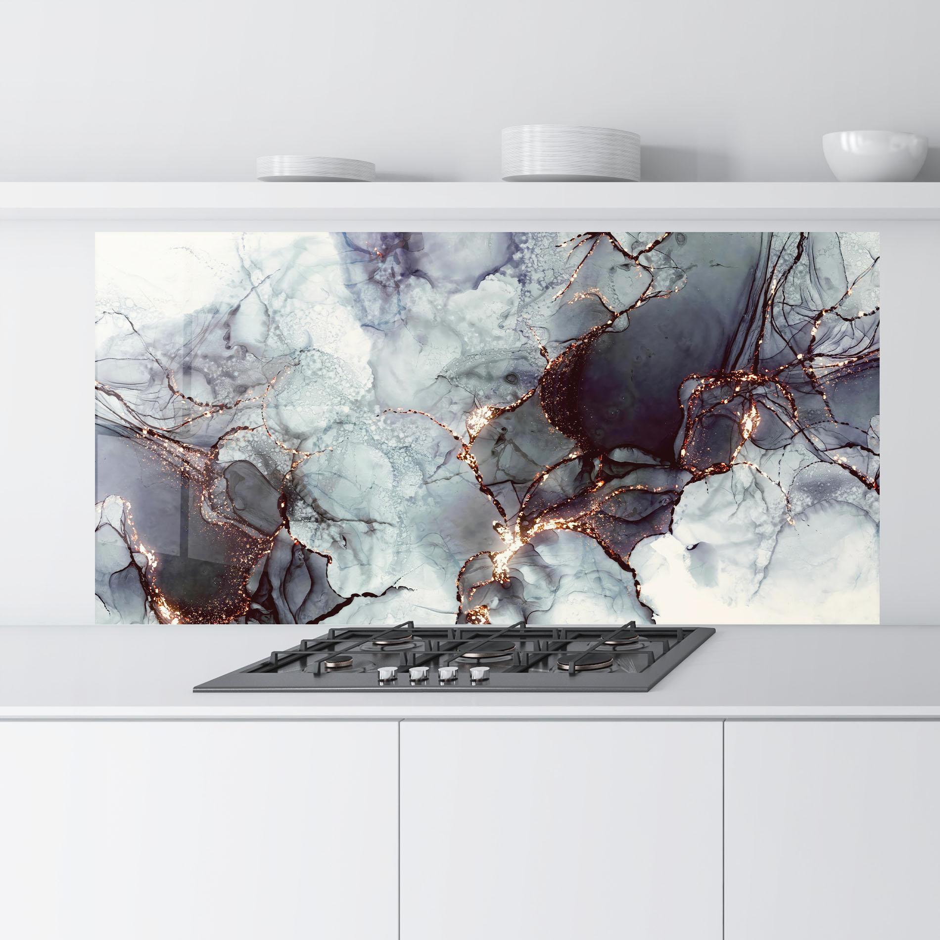 Panou Sticla Bucatarie Abstract Gold Path mockup 9