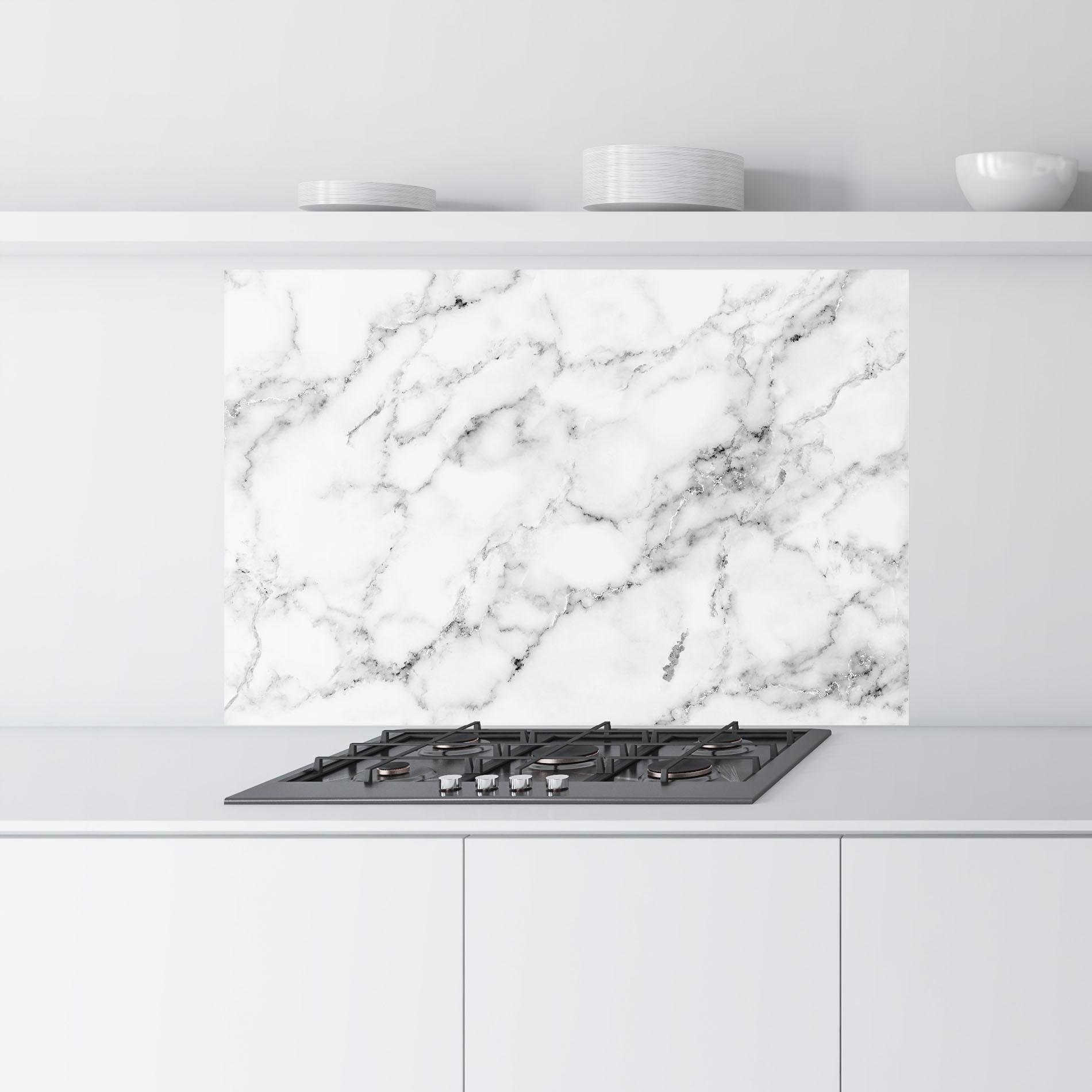 Panou Sticla Bucatarie Basic White Marble mockup 9