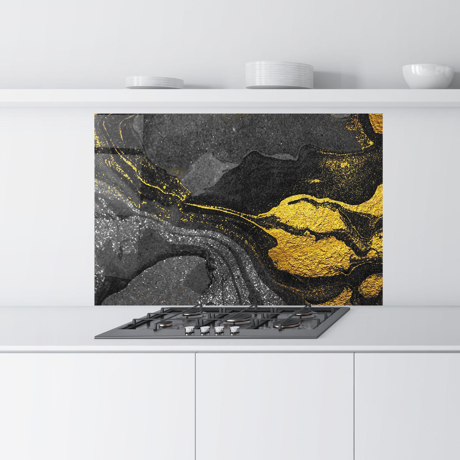 Panou Sticla Bucatarie Black And Gold Texture mockup 9