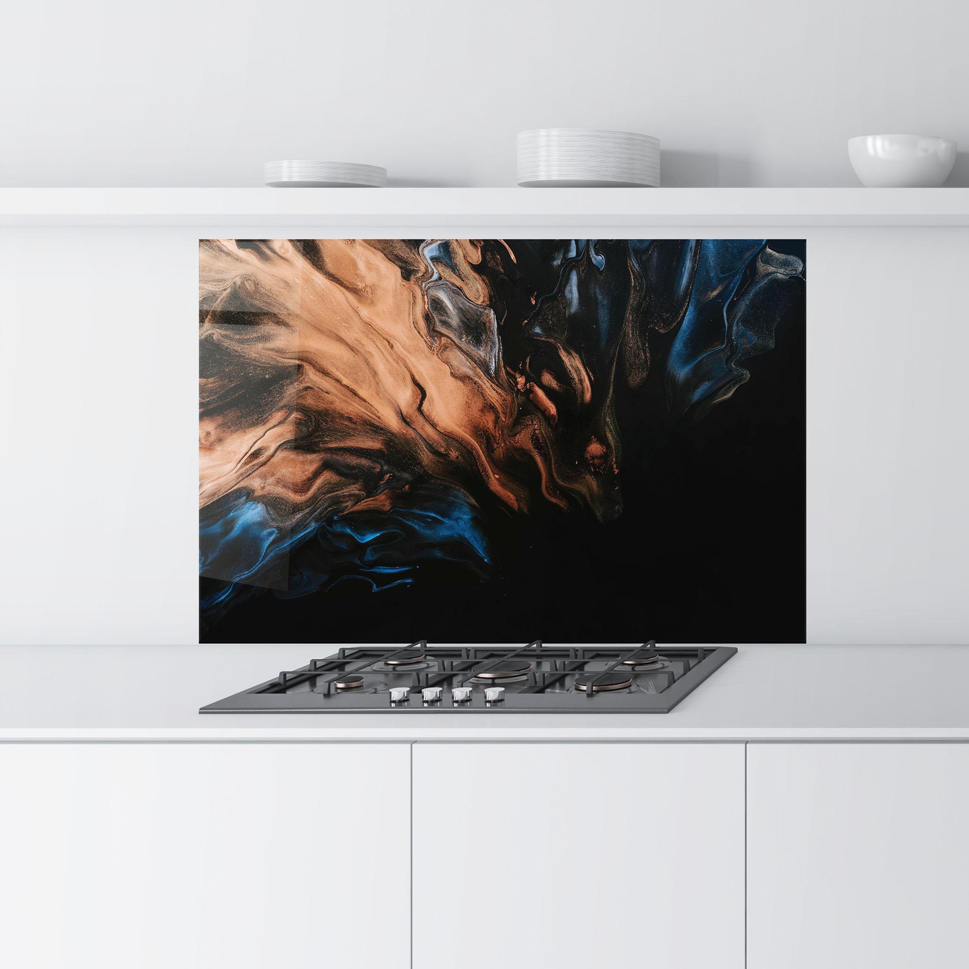 Panou Sticla Bucatarie Dark Flame Abstract mockup 9