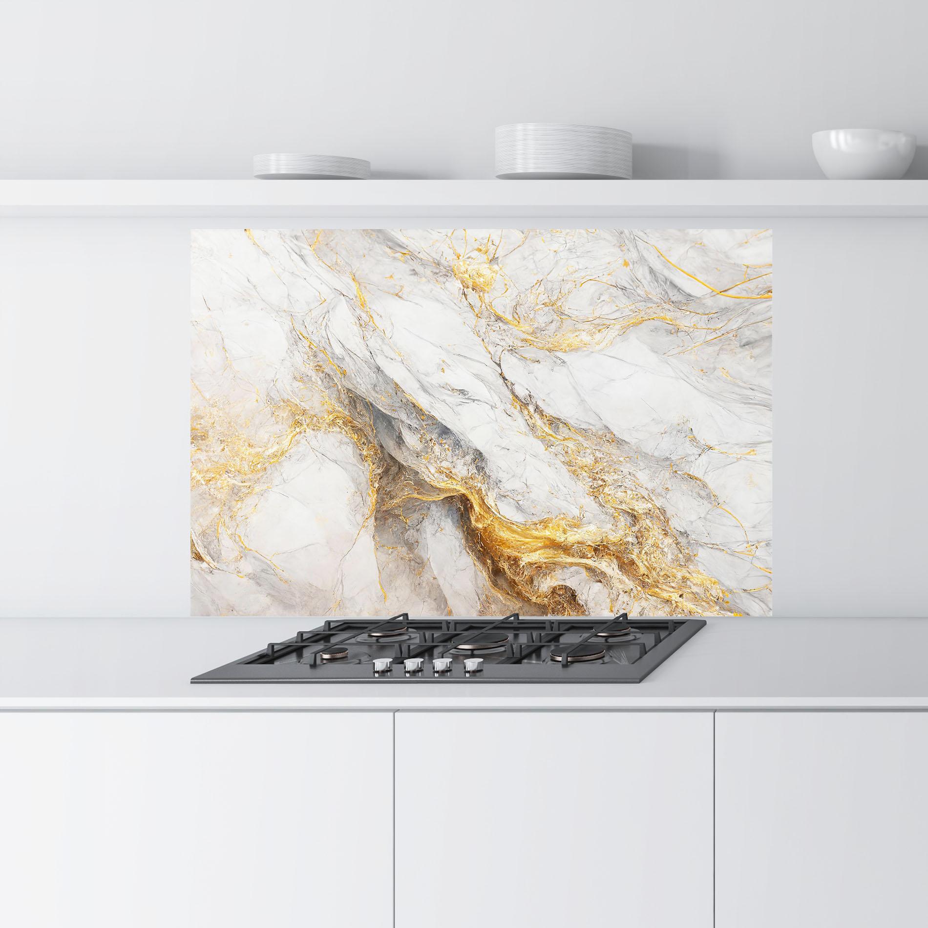 Panou Sticla Bucatarie Gold Liquid Grey Marble mockup 9
