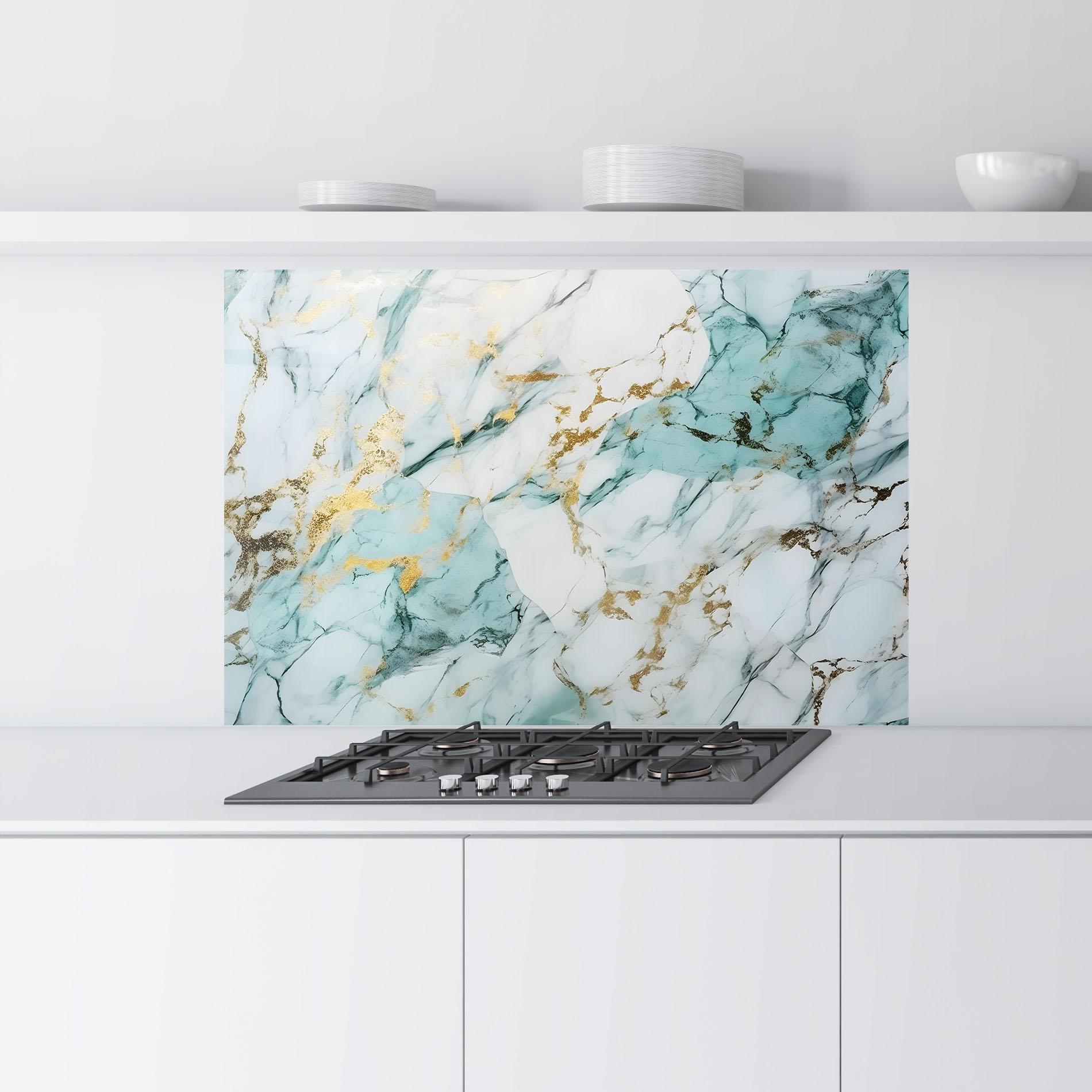 Panou Sticla Bucatarie Light Green Gold Line mockup 9