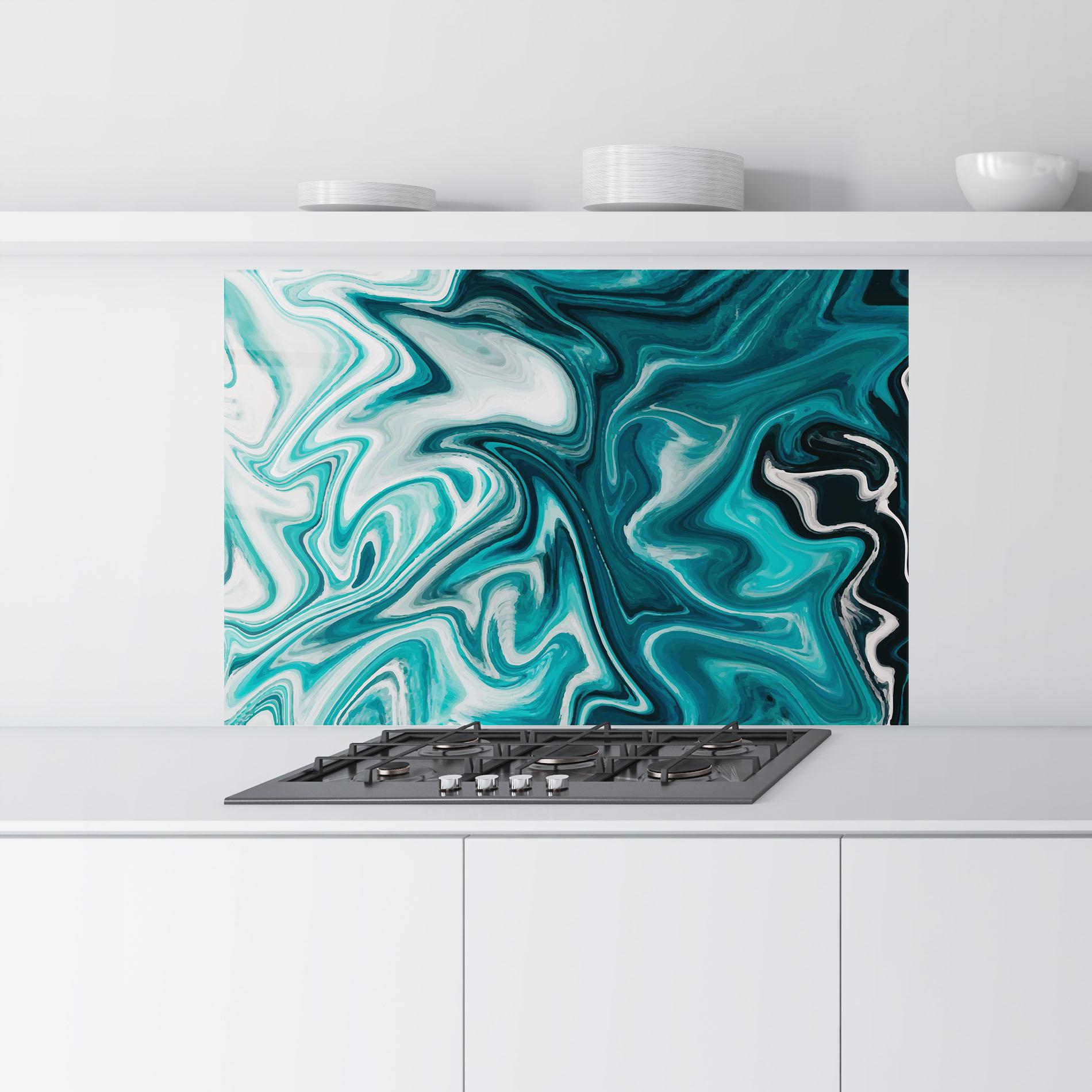 Panou Sticla Bucatarie White Blue Liquid Marble mockup 9