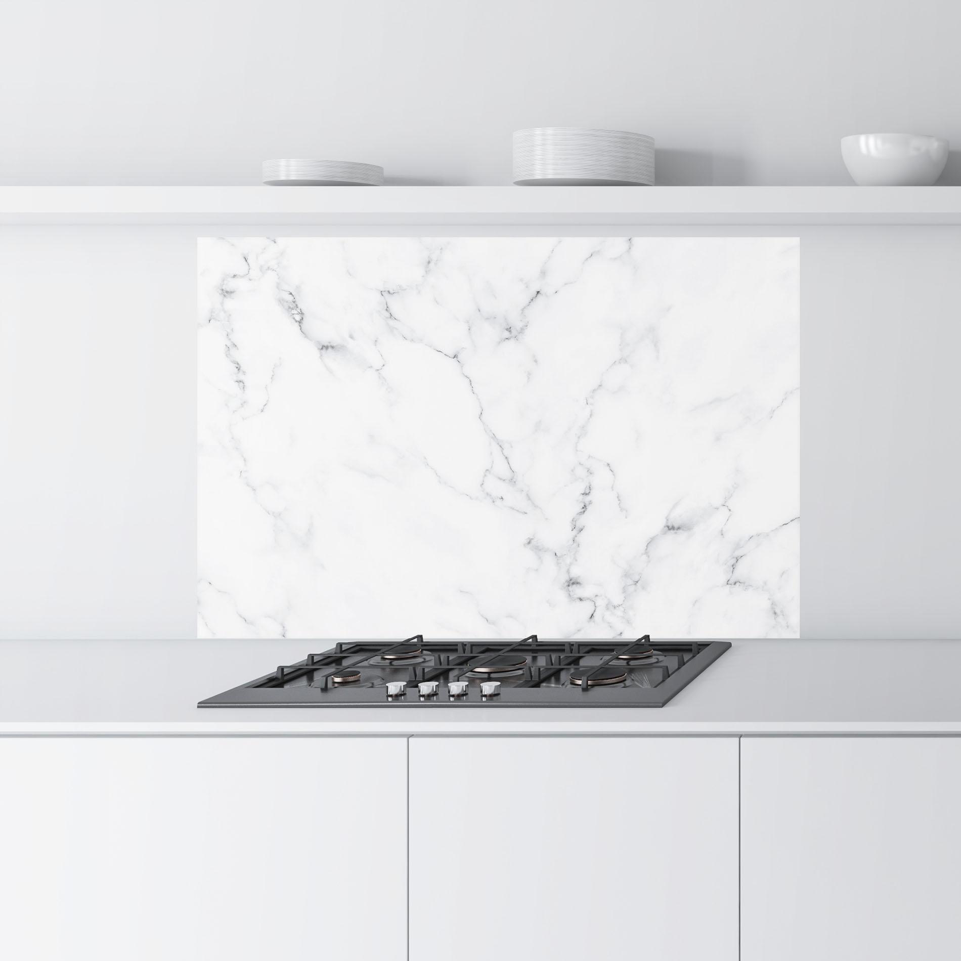 Panou Sticla Bucatarie White Marble Texture mockup 9