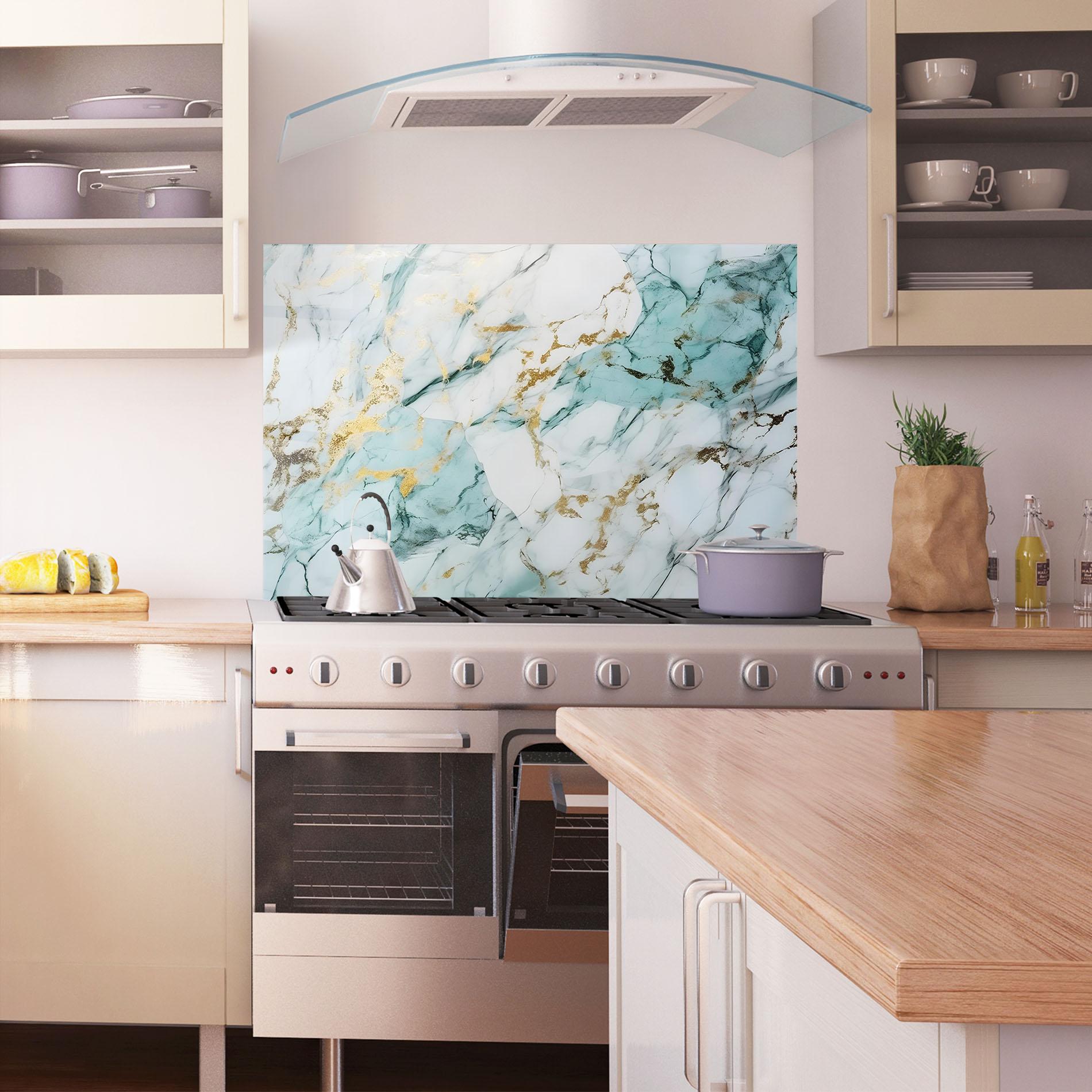 Panou Sticla Bucatarie Light Green Gold Line mockup 1