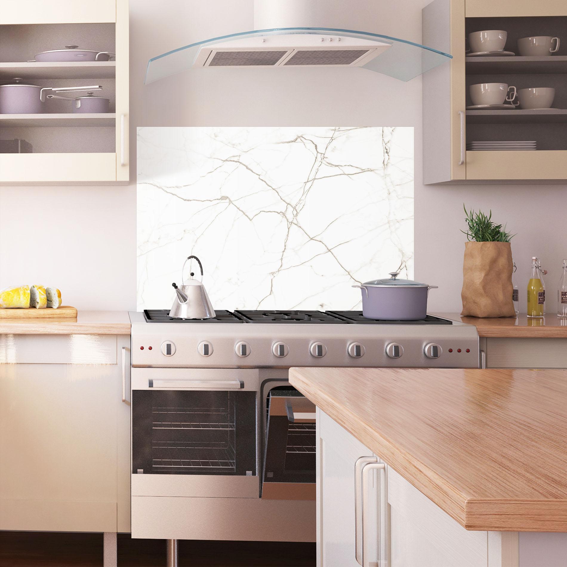 Panou Sticla Bucatarie White Brown Lines Marble mockup 1