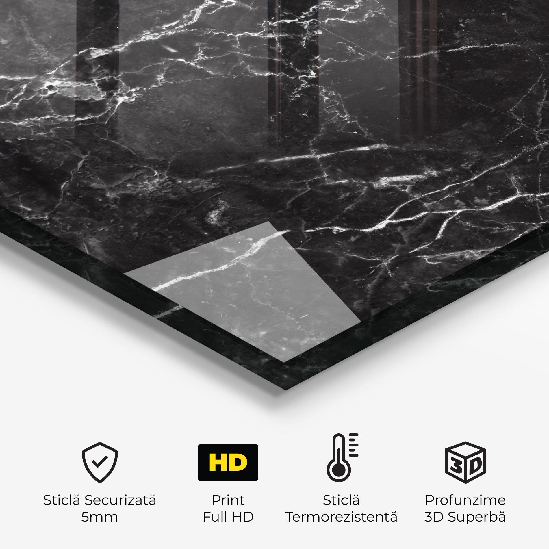Panou Sticla Bucatarie Black White Marble mockup 2