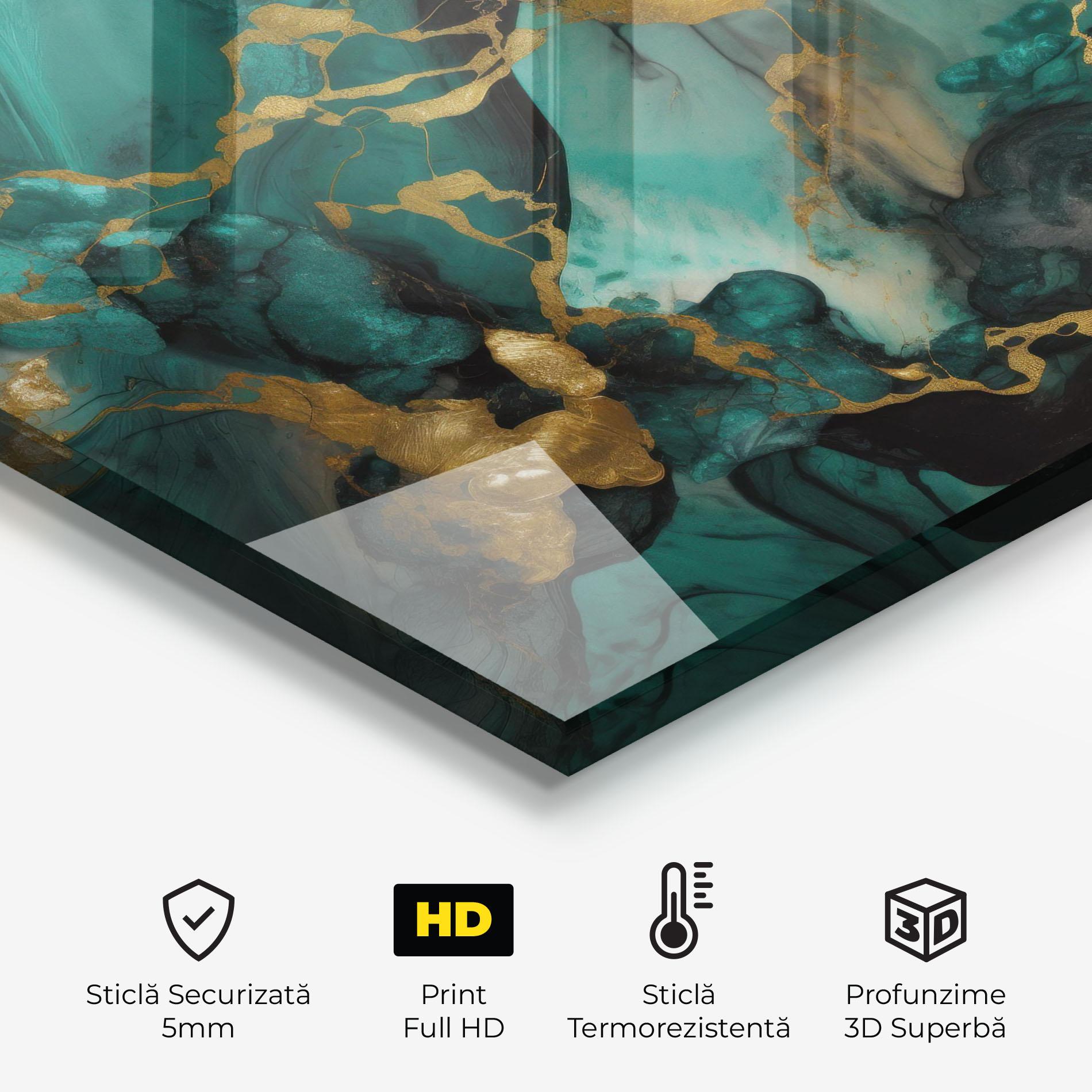 Panou Sticla Bucatarie Dark Green Golden Marble mockup 2