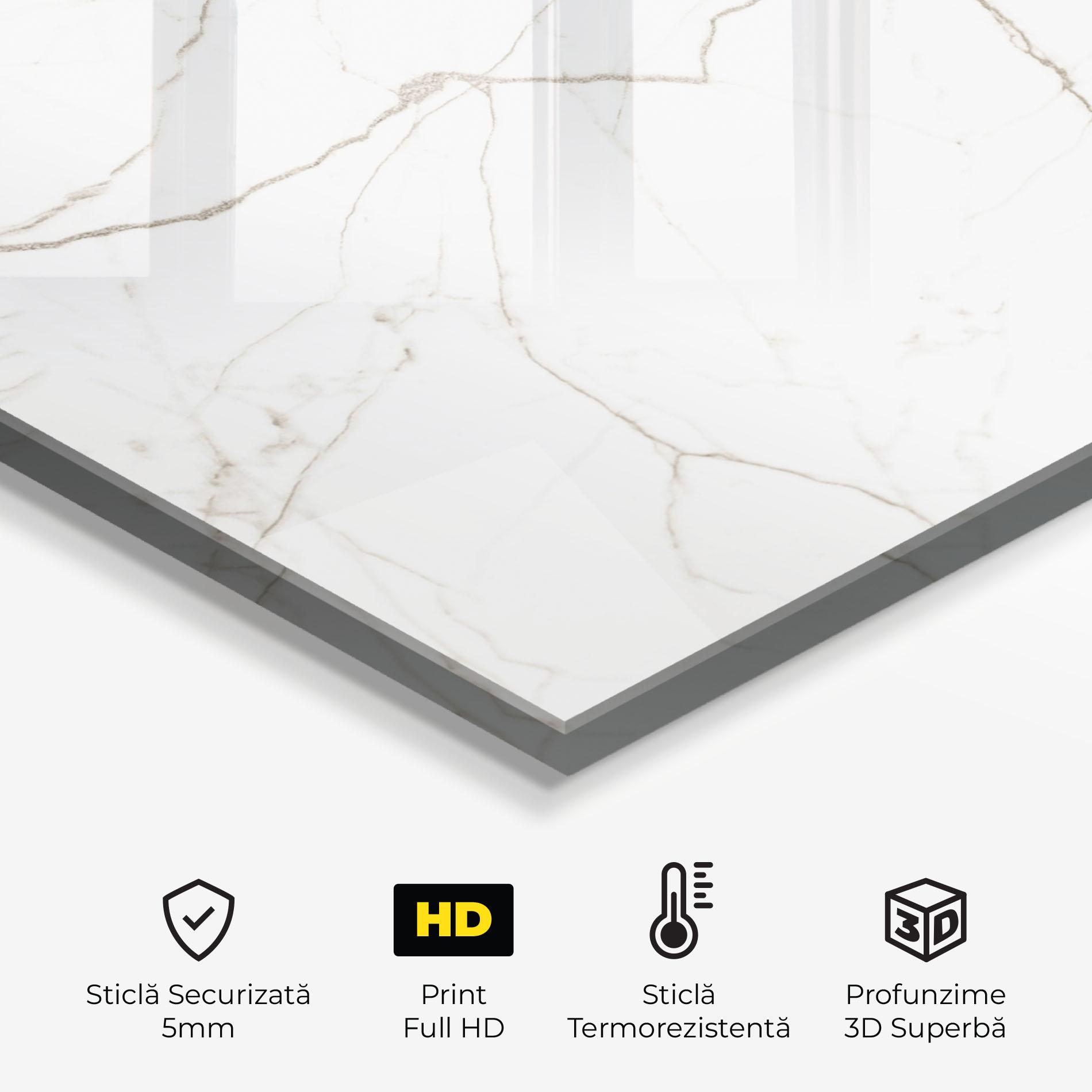 Panou Sticla Bucatarie White Brown Lines Marble mockup 2
