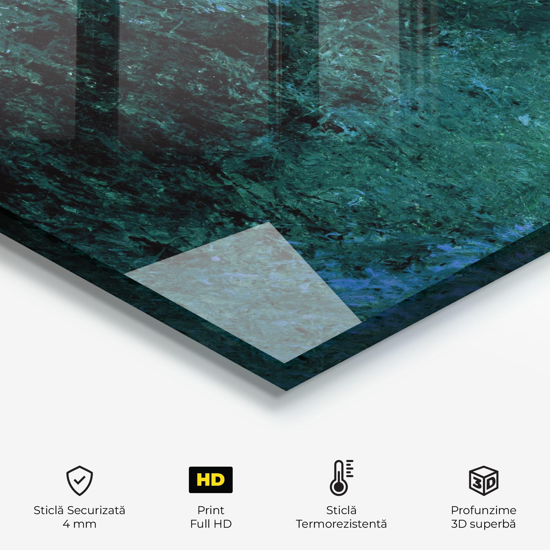 Panou Sticla Bucatarie Dark Green Blue Painting mockup 2