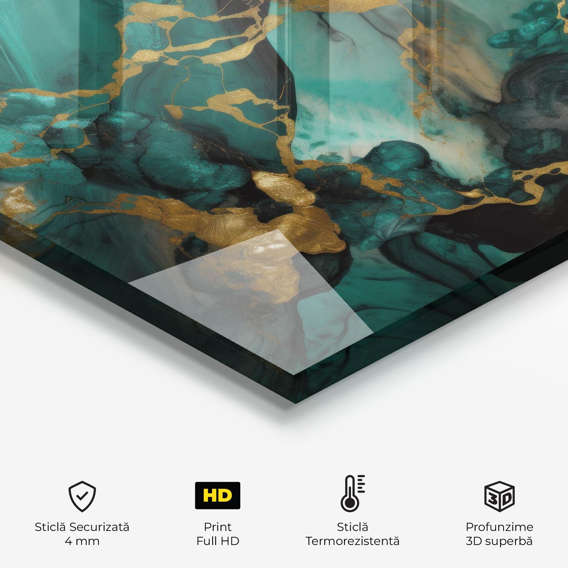 Panou Sticla Bucatarie Dark Green Golden Marble mockup 2