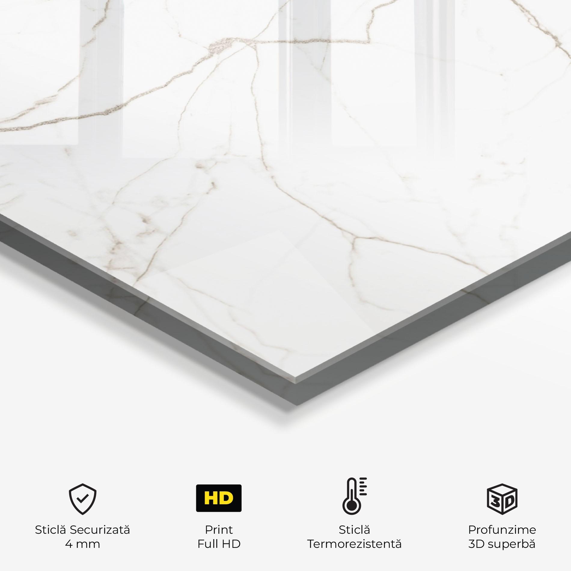 Panou Sticla Bucatarie White Brown Lines Marble mockup 2